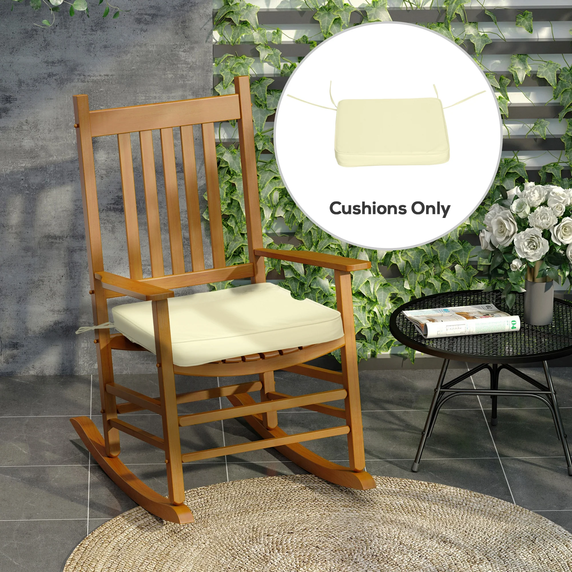 Outsunny Set of 6 Chair Cushion Seat Pads Dining Chair w/ Straps Indoor Outdoor - Image 2