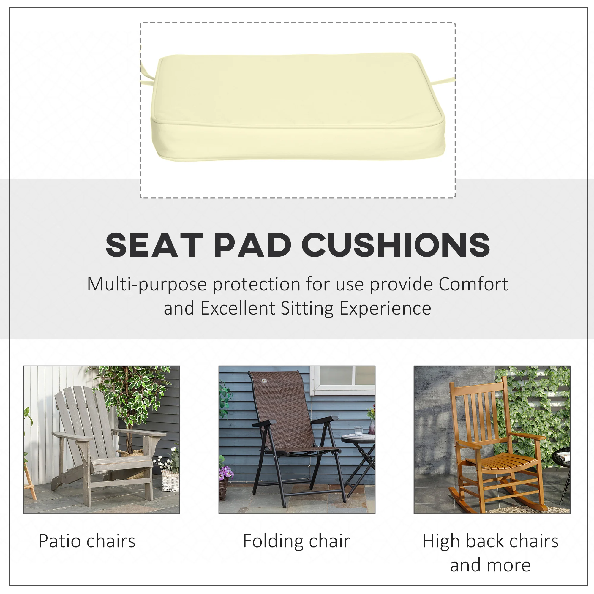 Outsunny Set of 6 Chair Cushion Seat Pads Dining Chair w/ Straps Indoor Outdoor - Image 5