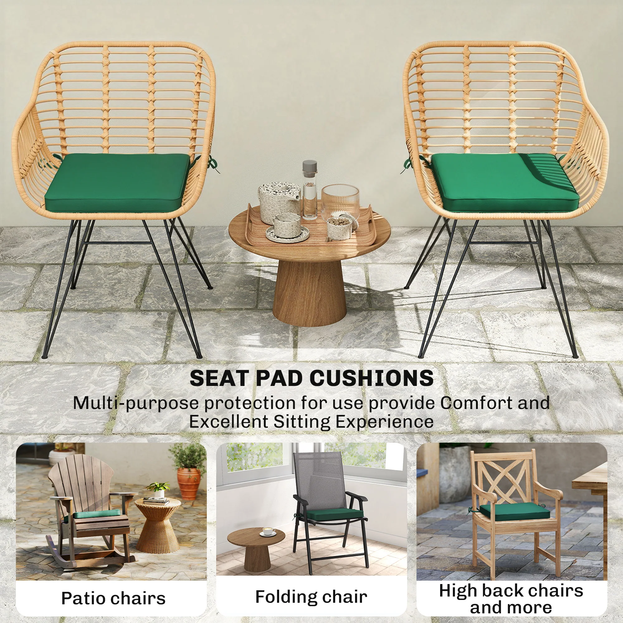 Outsunny Set of 6 Chair Cushion Seat Pads with Removable Tie, Green - Image 6