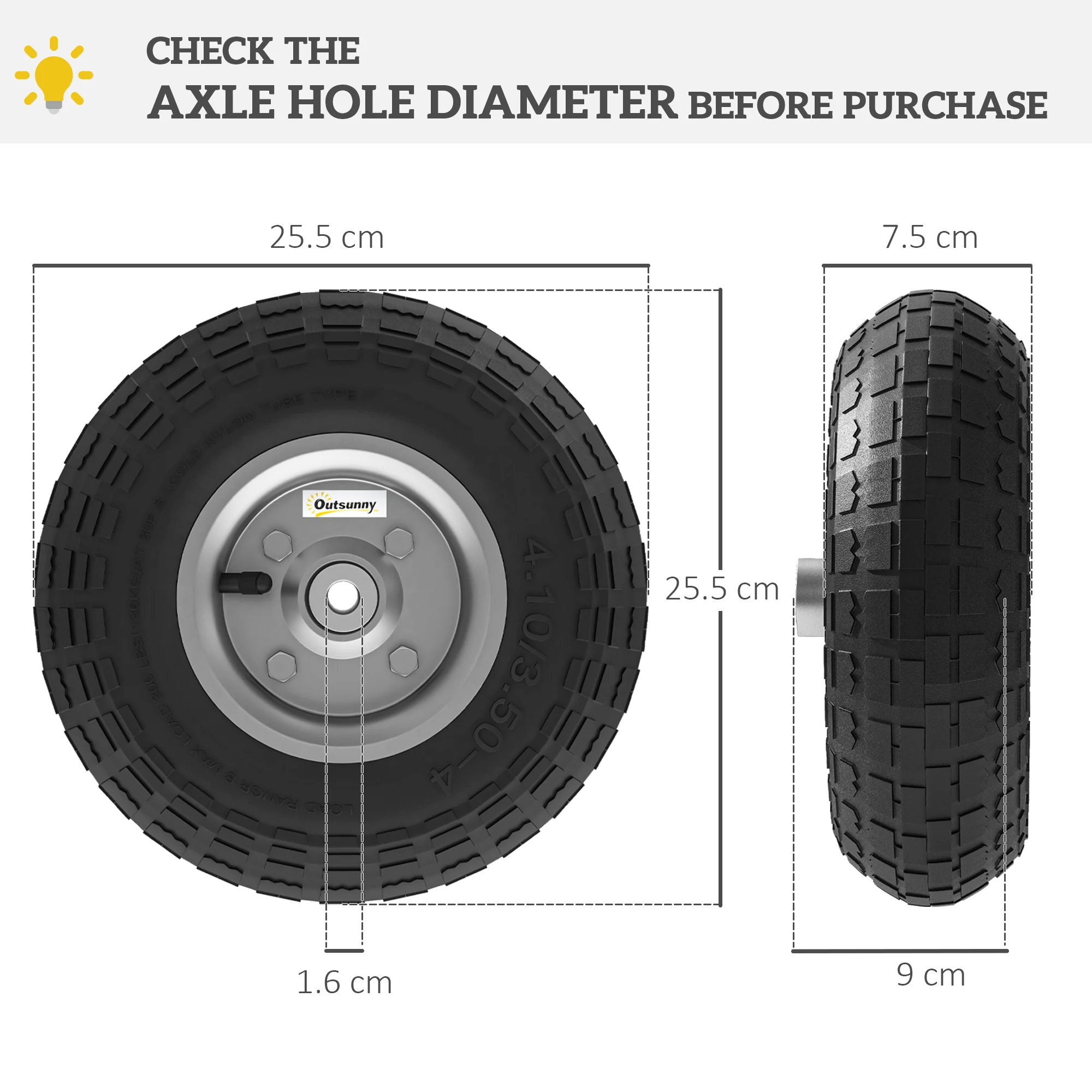 Outsunny Set of Four 10\" Pneumatic Wheels for Barn Carts, Garden Cart Black - Image 5