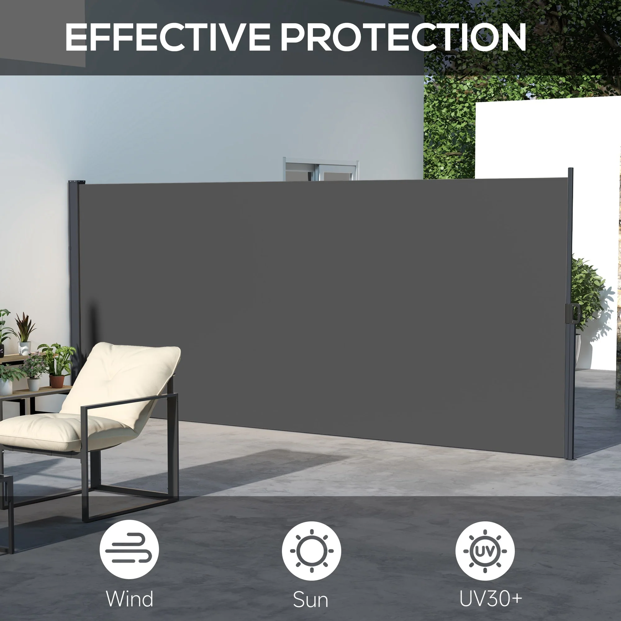 Outsunny Side Awning Retractable, Outdoor Privacy Screen, 400x180cm - Image 3