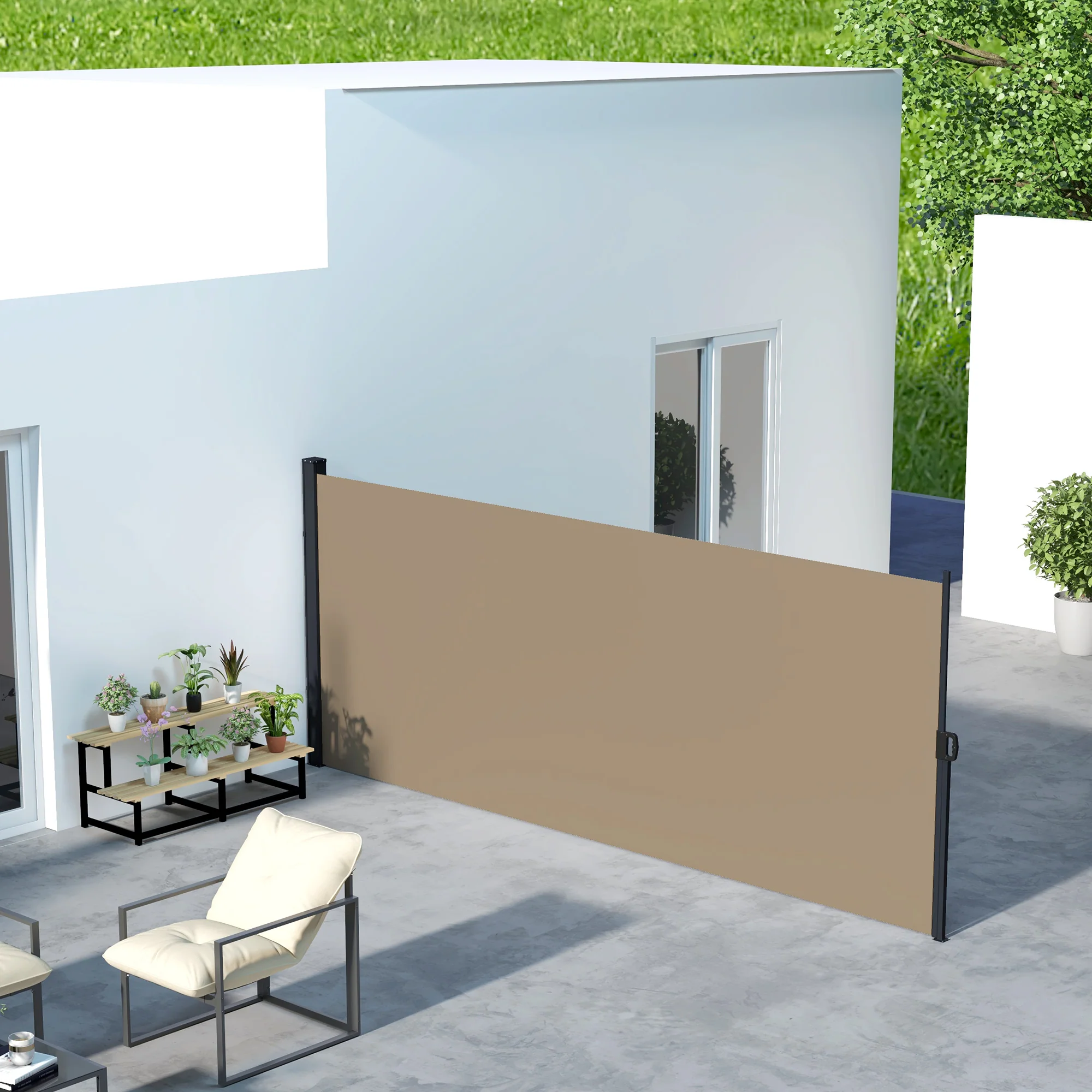 Outsunny Side Awning Retractable, Privacy Screen, 400x180cm, Khaki - Image 2