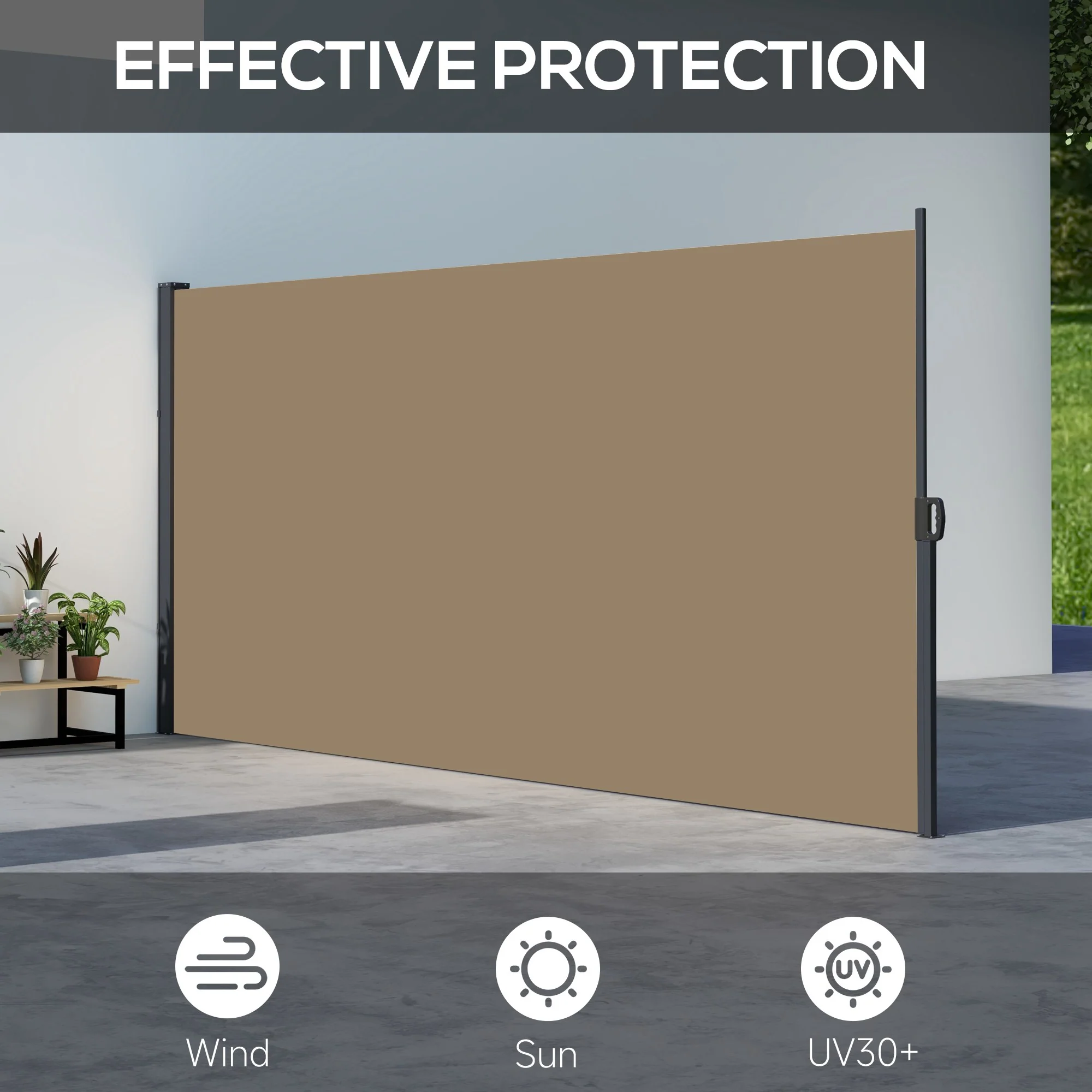 Outsunny Side Awning Retractable, Privacy Screen, 400x180cm, Khaki - Image 3