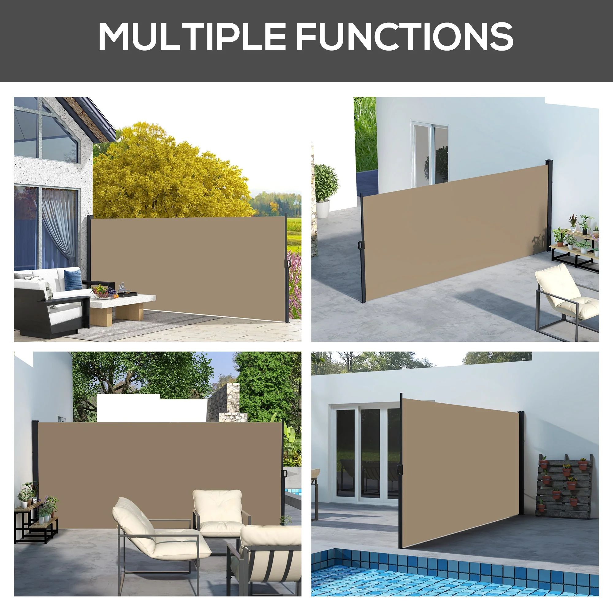 Outsunny Side Awning Retractable, Privacy Screen, 400x180cm, Khaki - Image 7