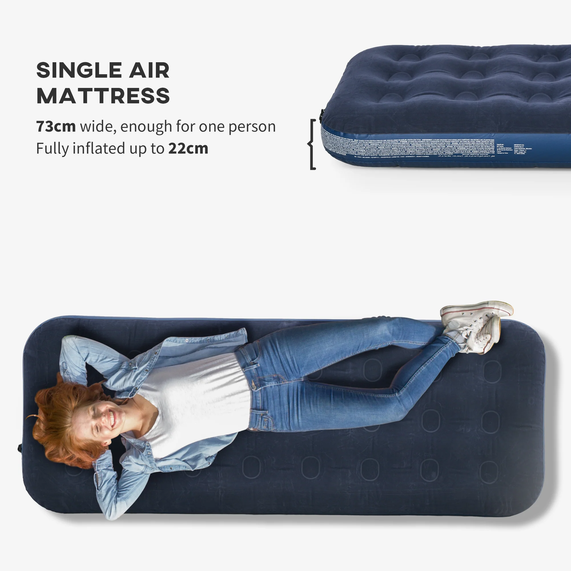Outsunny Single Air Mattress, Portable Air Bed with Flocked Surface, Blue - Image 3