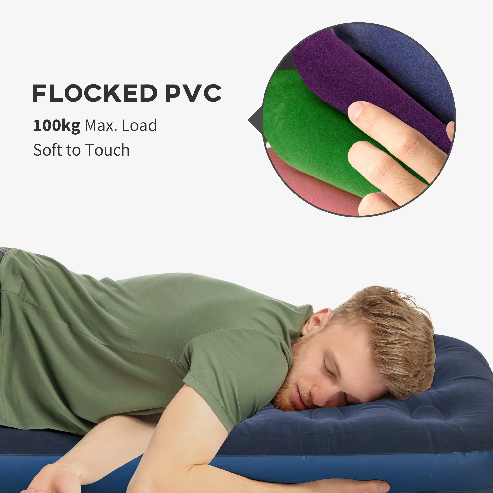 Outsunny Single Air Mattress, Portable Air Bed with Flocked Surface, Blue - Image 6
