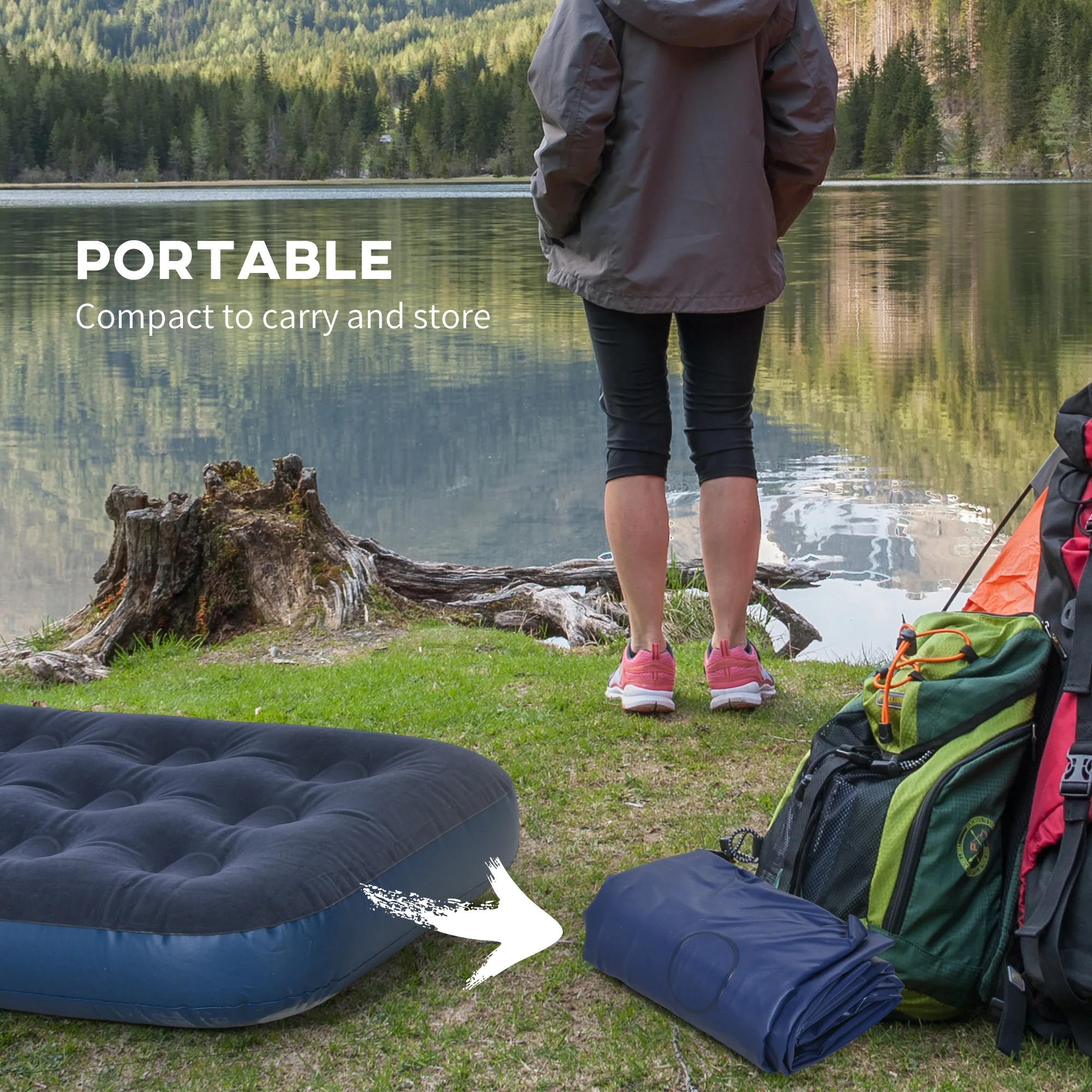 Outsunny Single Air Mattress, Portable Air Bed with Flocked Surface, Blue - Image 7