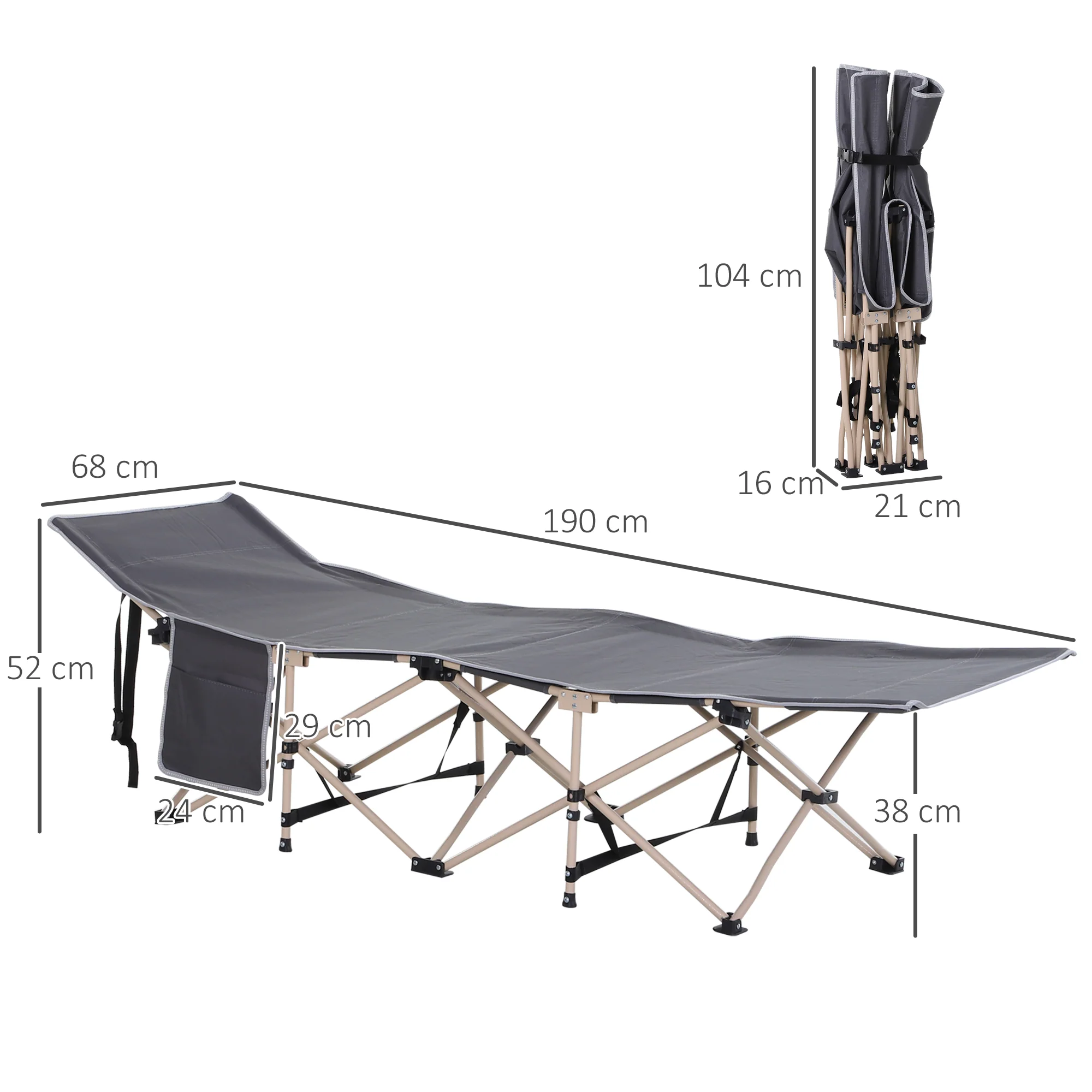 Outsunny Single Portable Outdoor Military Sleeping Bed Camping Cot Grey - Image 5