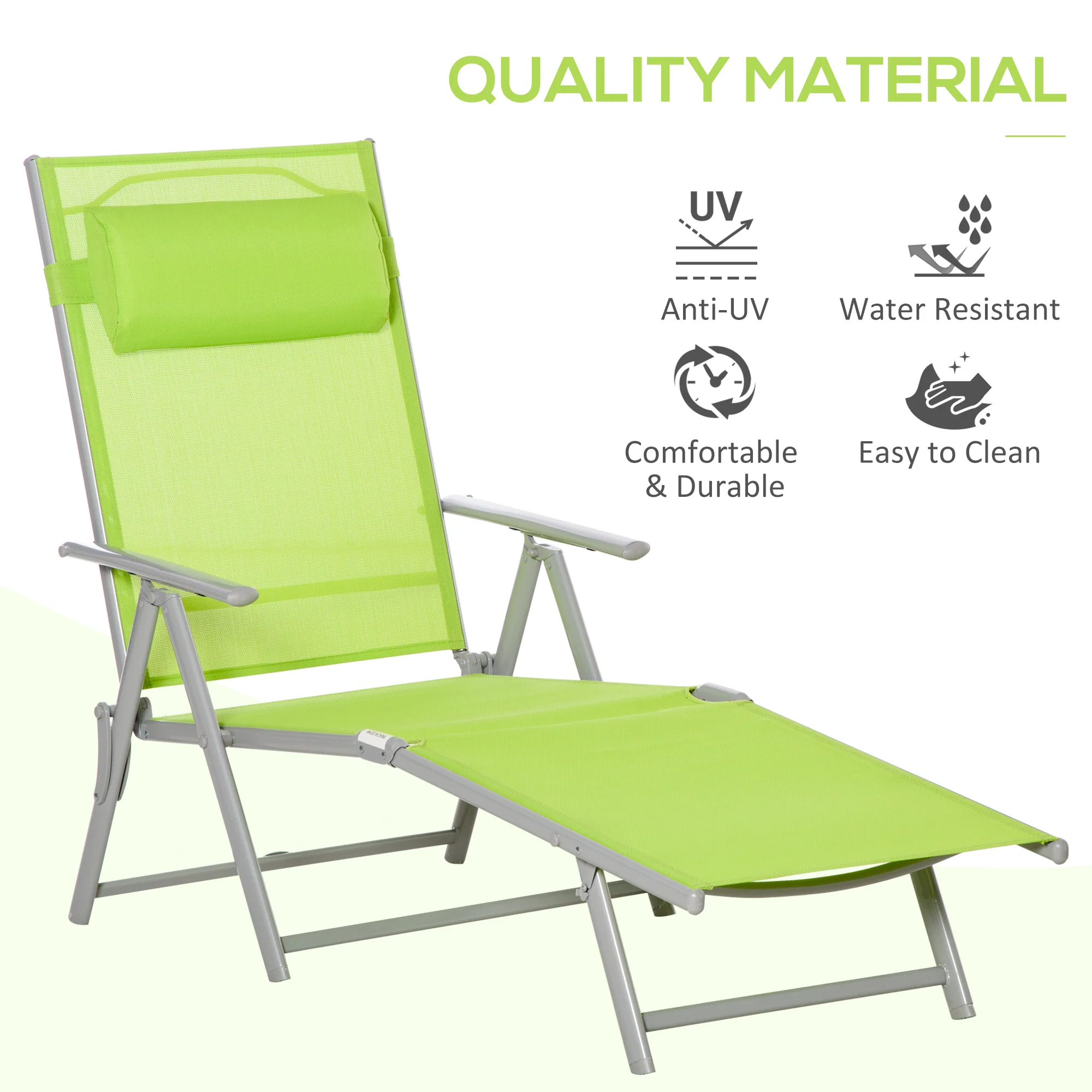Outsunny Sling Patio Reclining Chaise Lounge Garden Furniture Folding, Green - Image 3