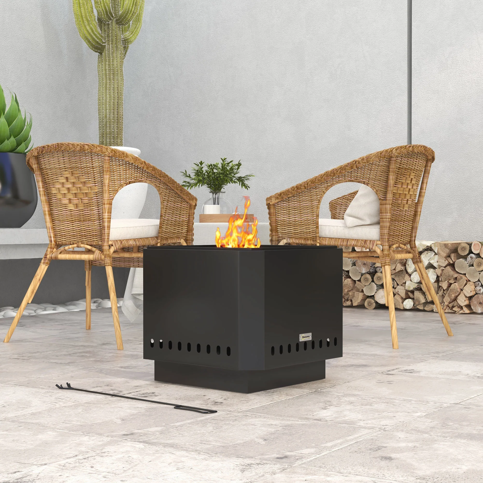 Outsunny Smokeless Fire Pit, Square Metal Bonfire Stove, Black - Image 2