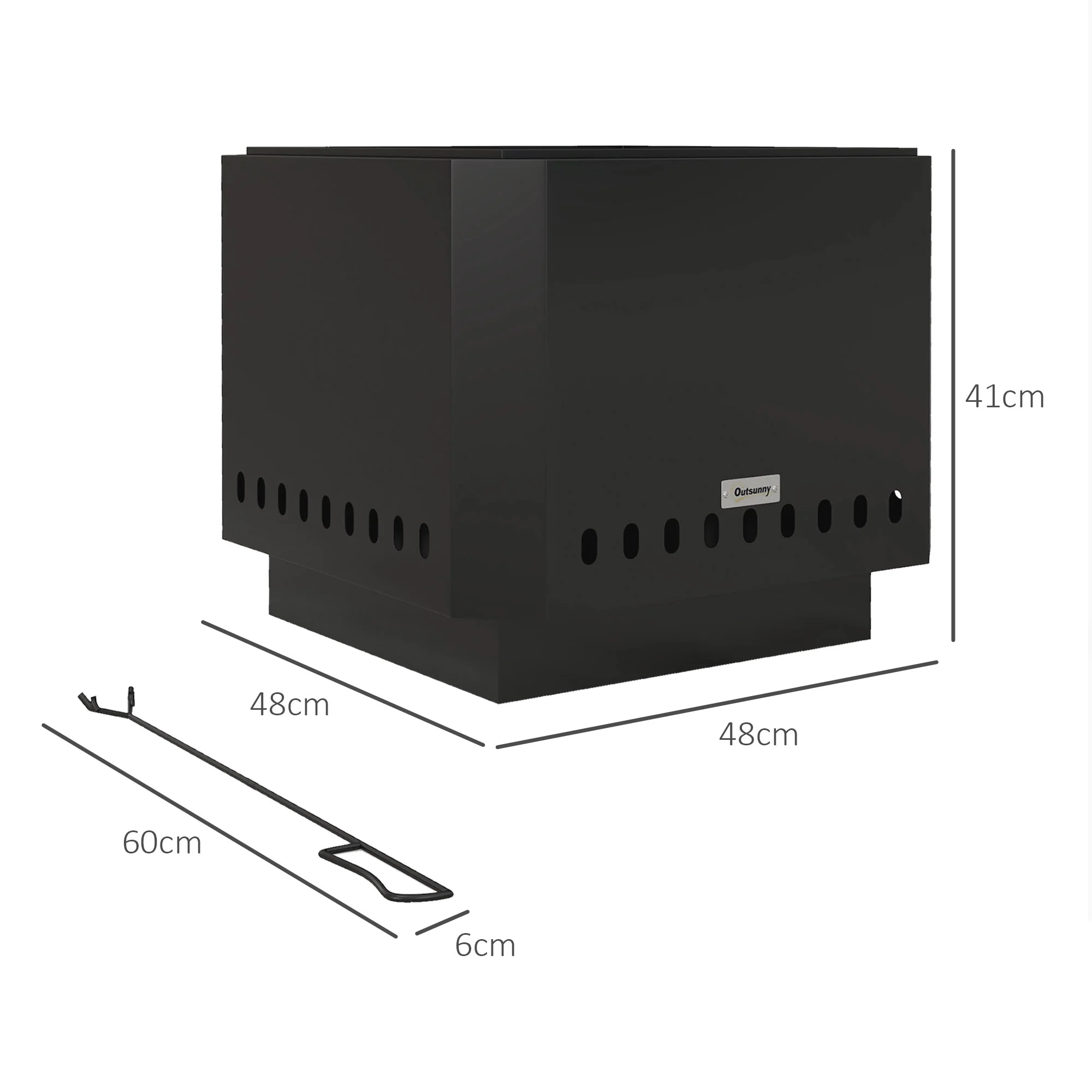 Outsunny Smokeless Fire Pit, Square Metal Bonfire Stove, Black - Image 5