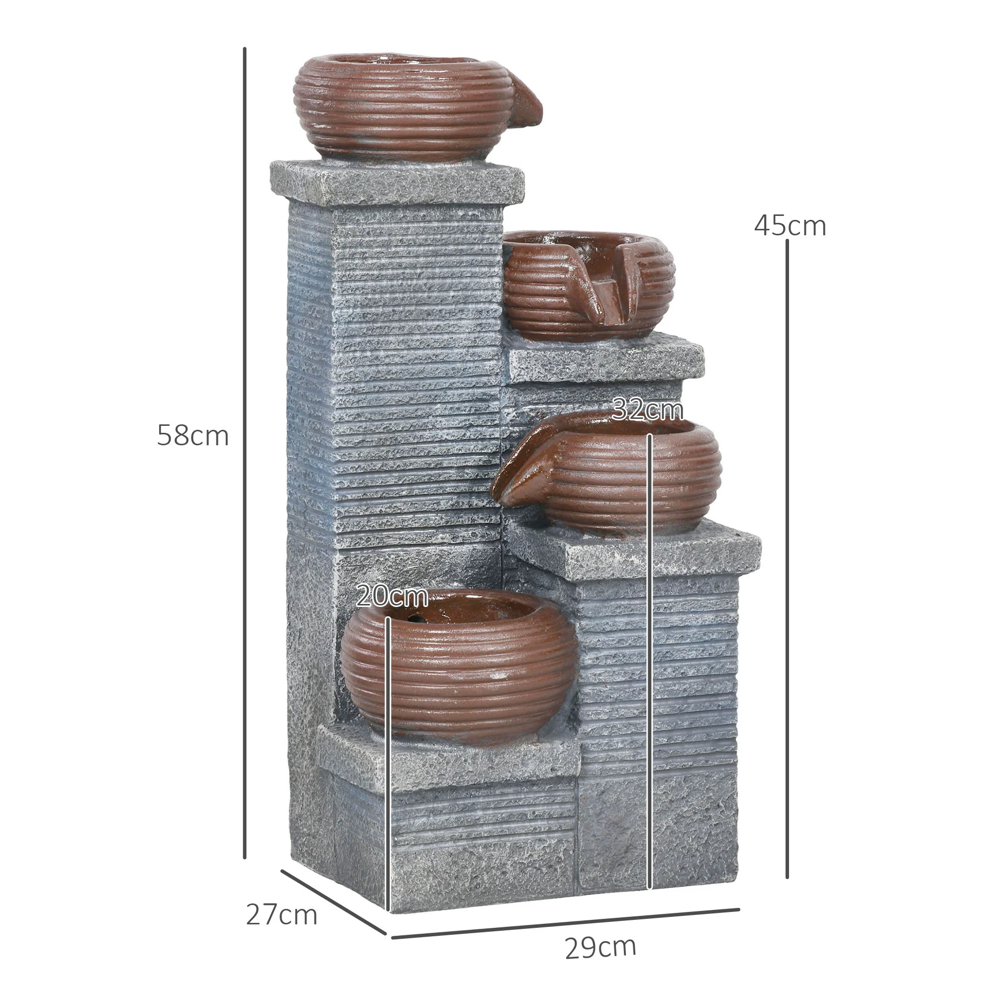 Outsunny Solar Water Feature 4 Tier Cascade Water Fountain with LED Lights - Image 5