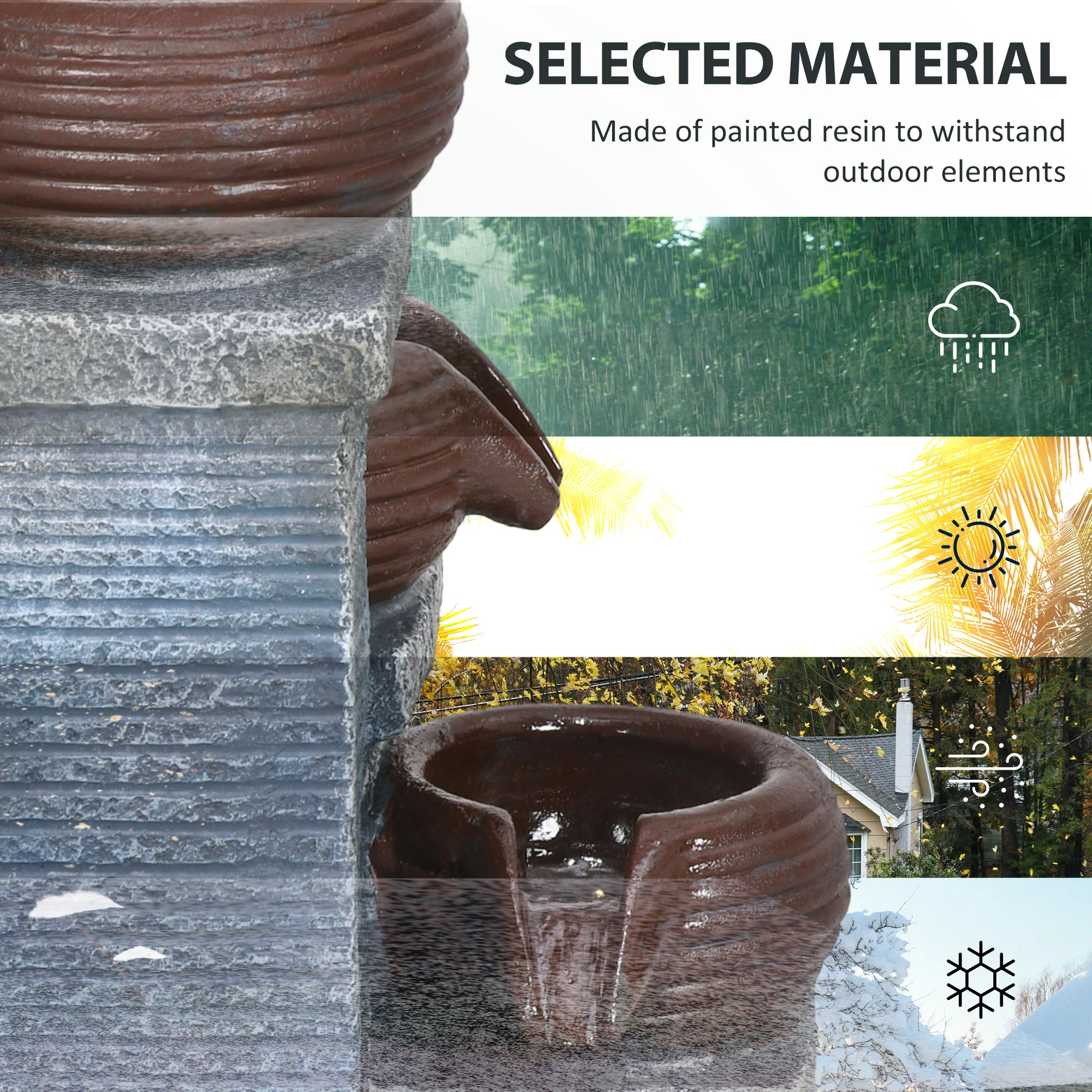 Outsunny Solar Water Feature 4 Tier Cascade Water Fountain with LED Lights - Image 7