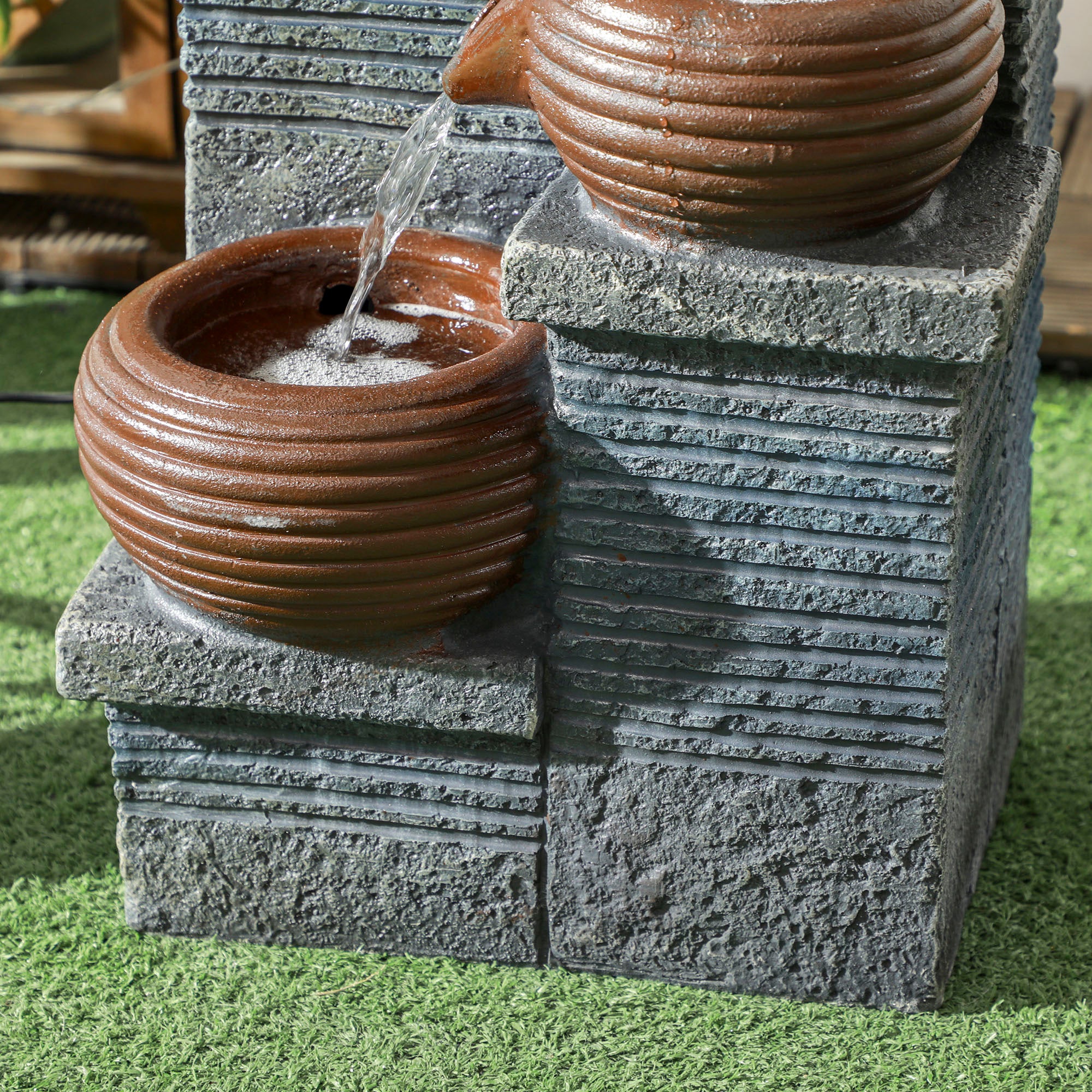 Outsunny Solar Water Feature 4 Tier Cascade Water Fountain with LED Lights - Image 8