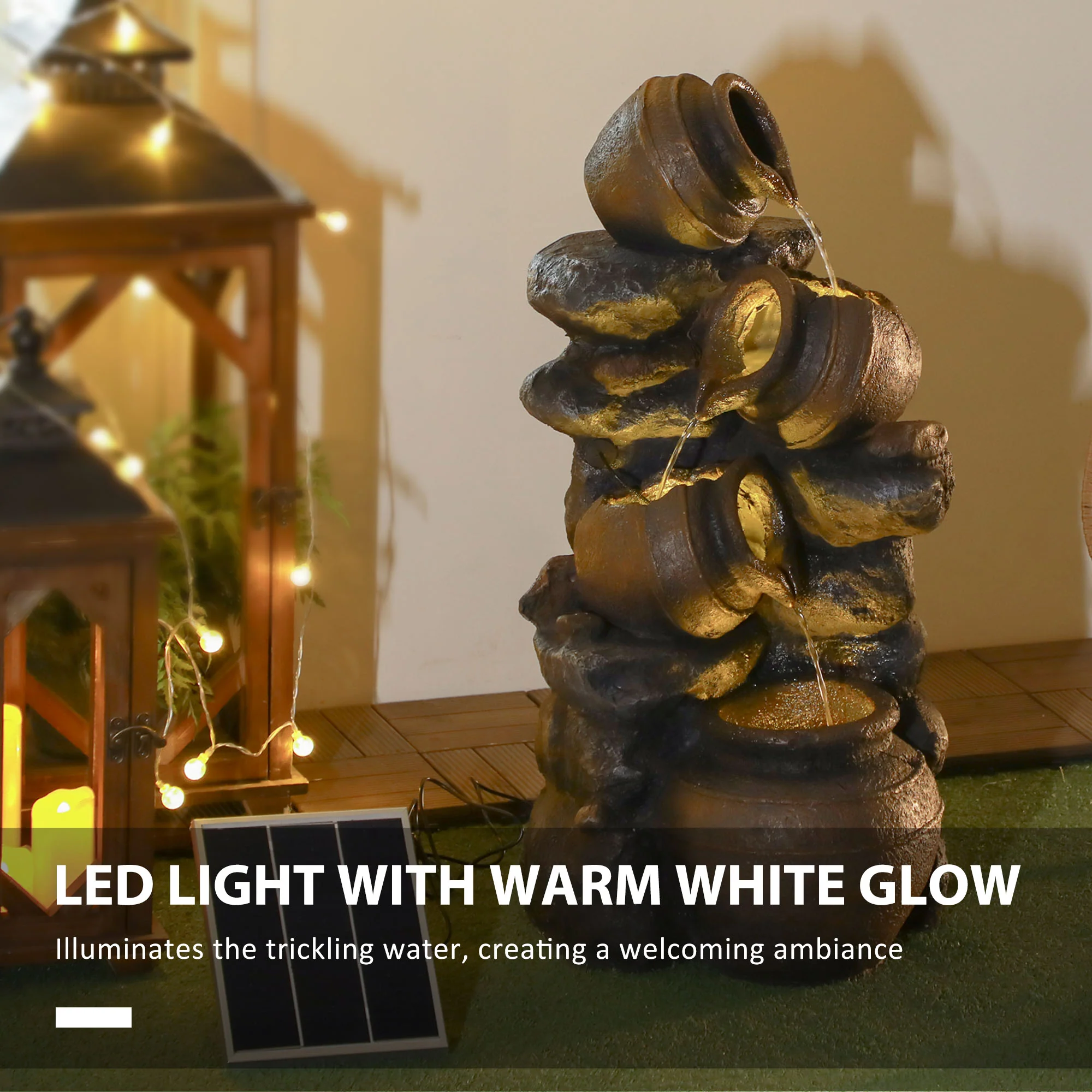 Outsunny Solar Water Feature with LED Lights and Pump 4 Tier Water Fountain - Image 3