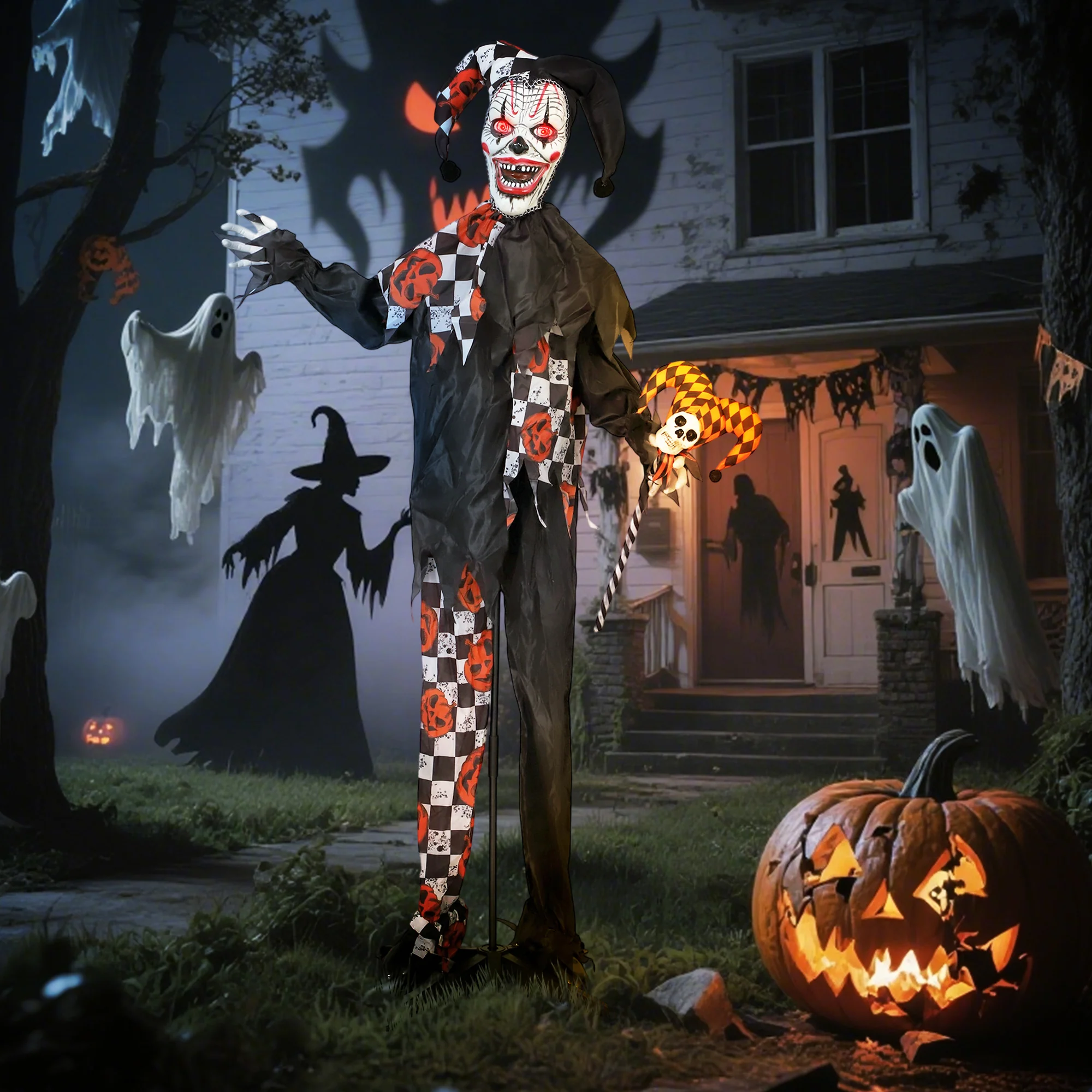 Outsunny Sound Activated Halloween Animatronics Clown with Red Light Up Eyes - Image 2
