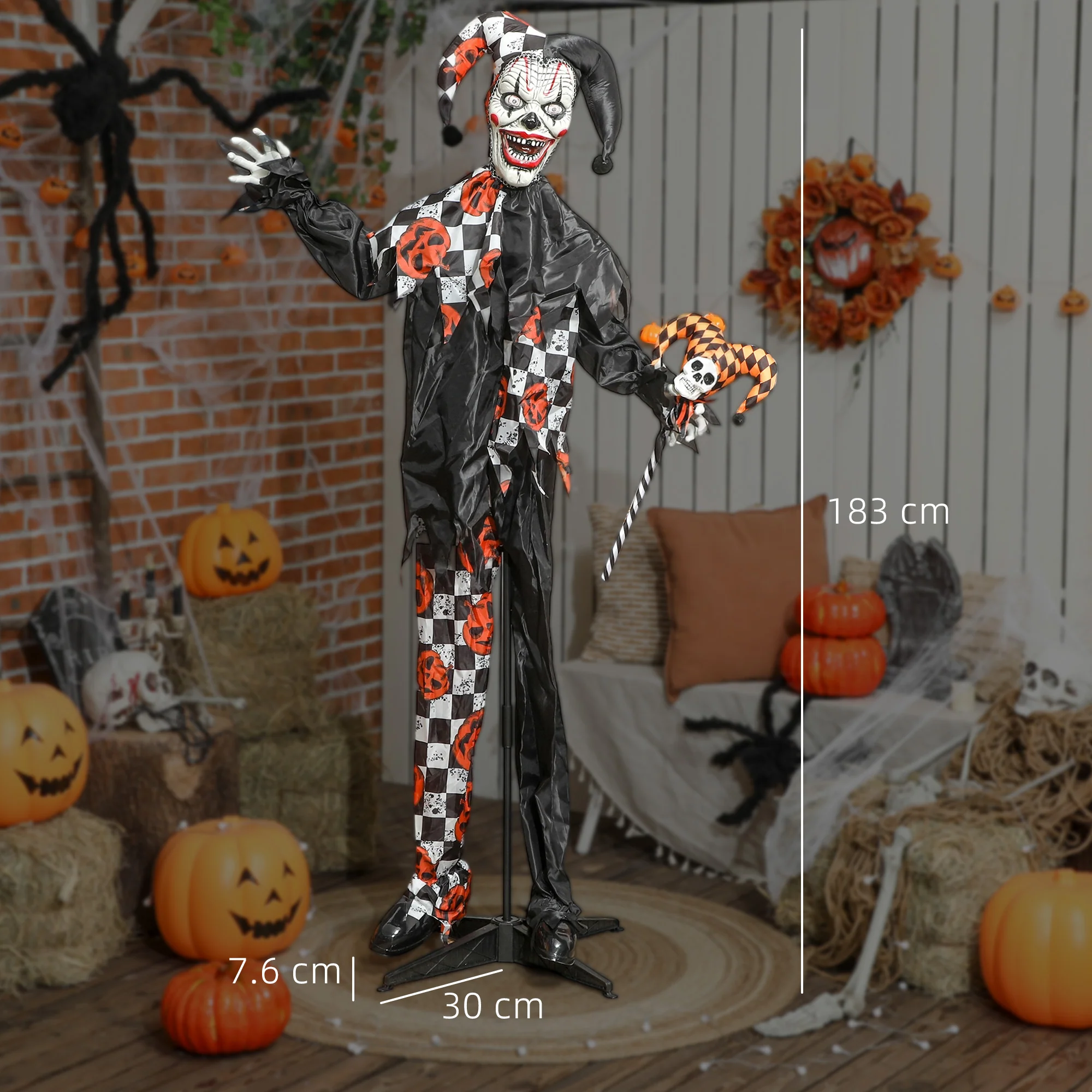 Outsunny Sound Activated Halloween Animatronics Clown with Red Light Up Eyes - Image 3