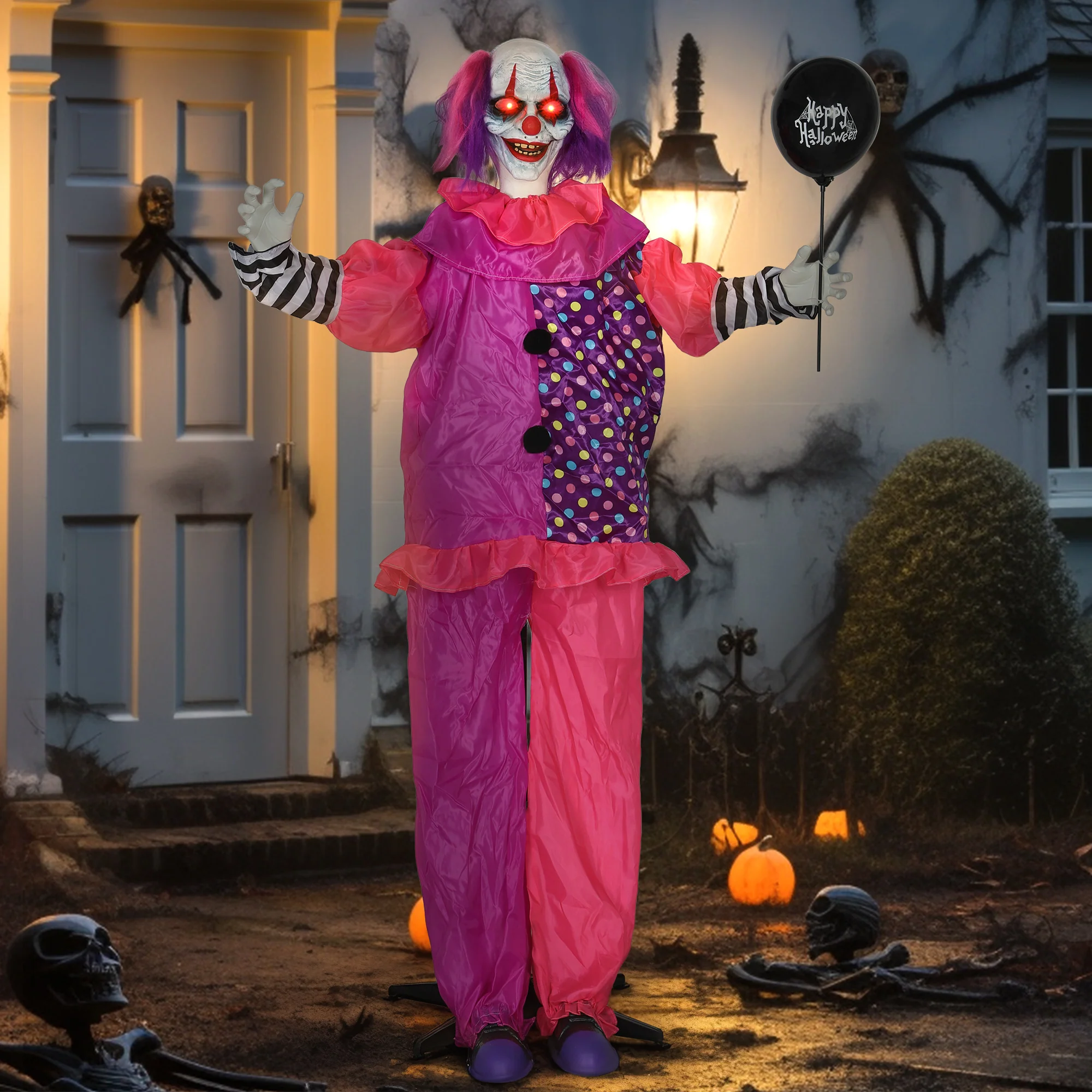 Outsunny Sound Activated Halloween Animatronics Clown with Red Light Up Eyes - Image 8