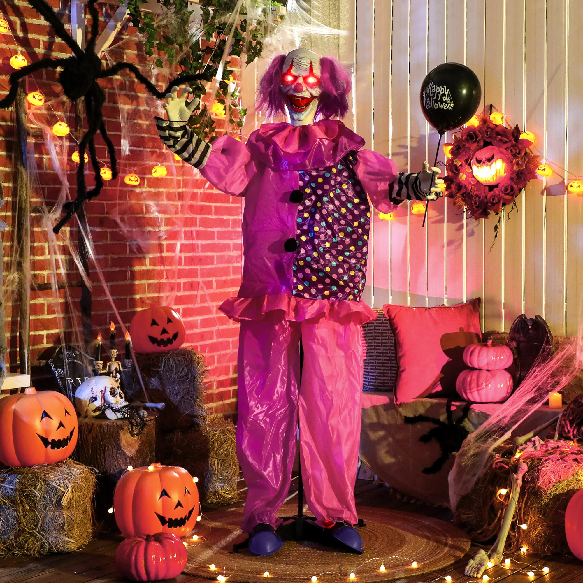 Outsunny Sound Activated Halloween Animatronics Clown with Red Light Up Eyes - Image 9