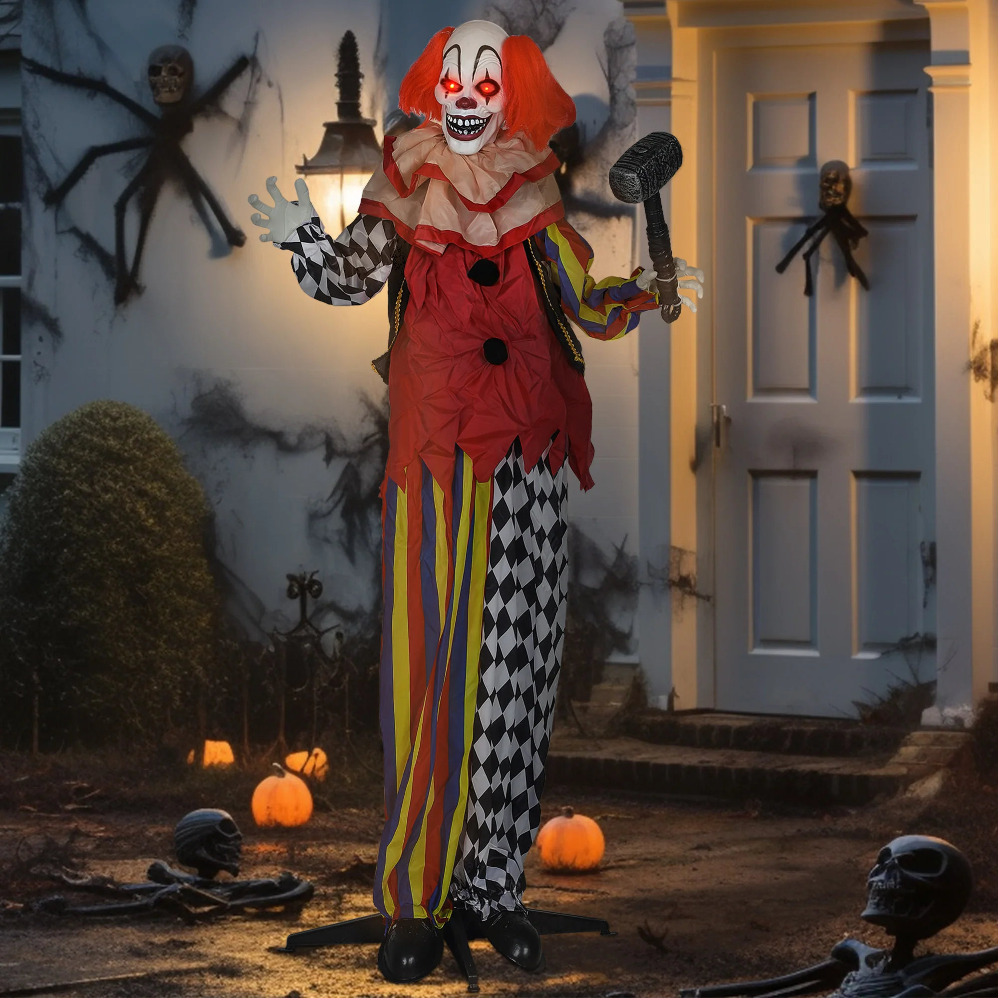 Outsunny Sound Activated Halloween Animatronics Clown with Red Light Up Eyes - Image 2