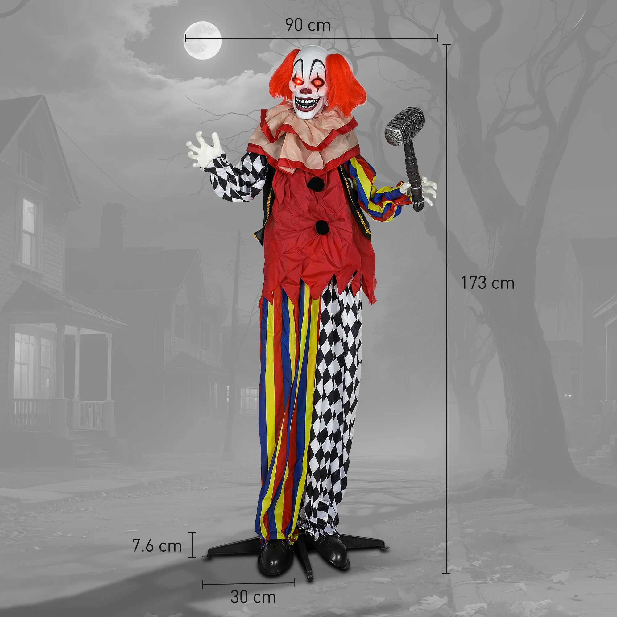 Outsunny Sound Activated Halloween Animatronics Clown with Red Light Up Eyes - Image 3