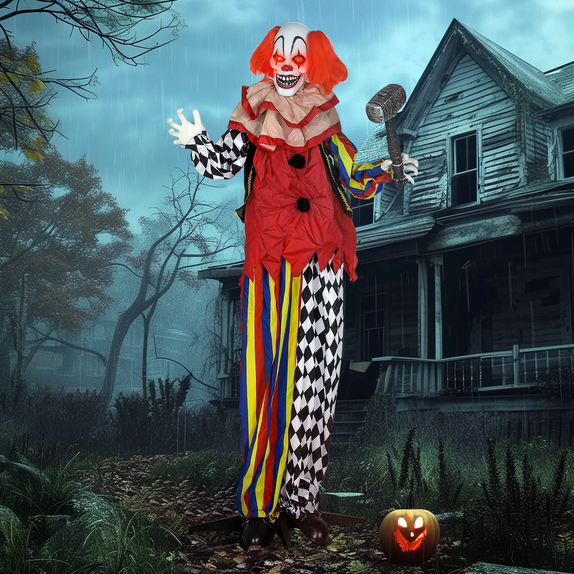 Outsunny Sound Activated Halloween Animatronics Clown with Red Light Up Eyes - Image 8