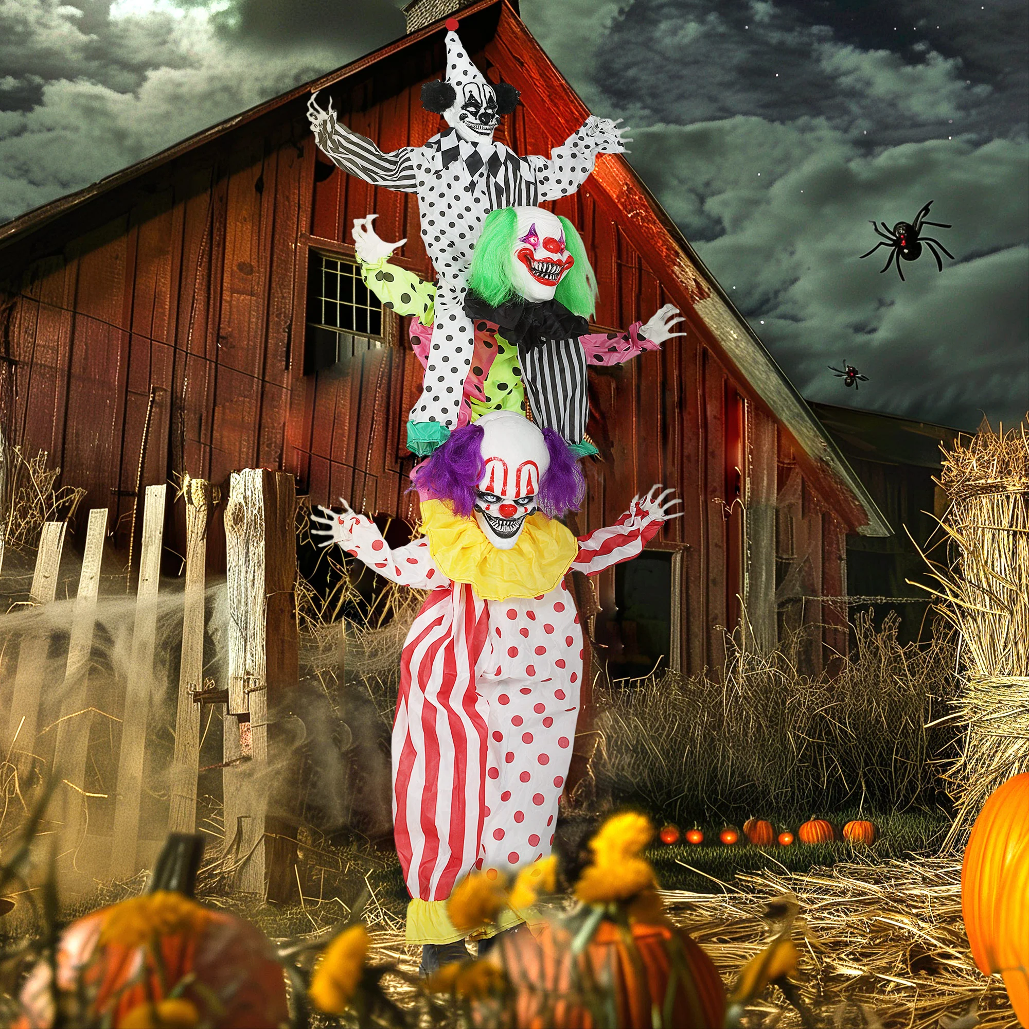 Outsunny Sound Activated Stackable Halloween Animatronics Clowns - Image 2