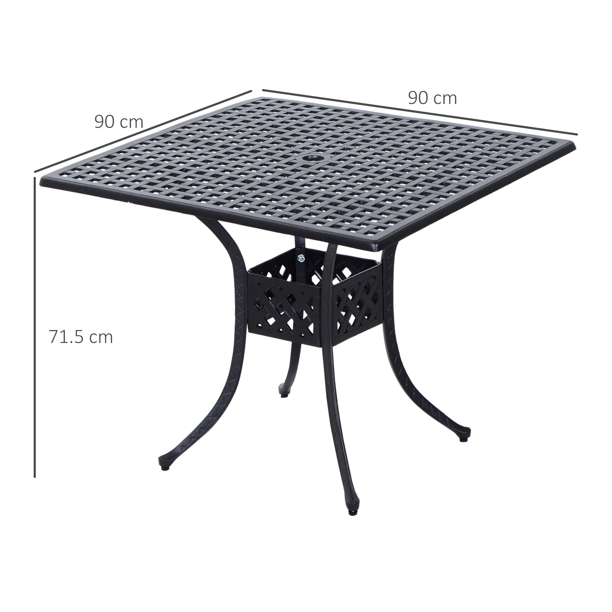 Outsunny Square Aluminium Outdoor Garden Dining Table with Umbrella Hole, Black - Image 5