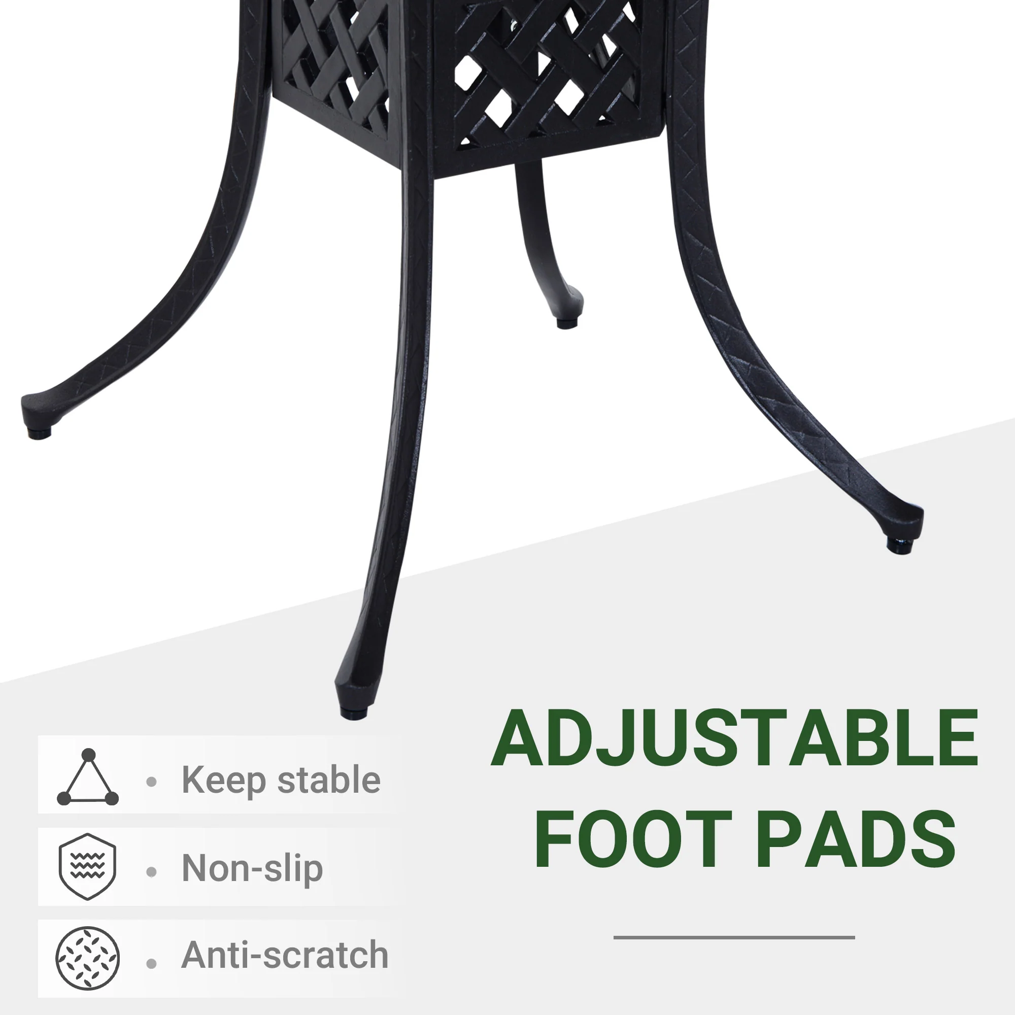 Outsunny Square Aluminium Outdoor Garden Dining Table with Umbrella Hole, Black - Image 7