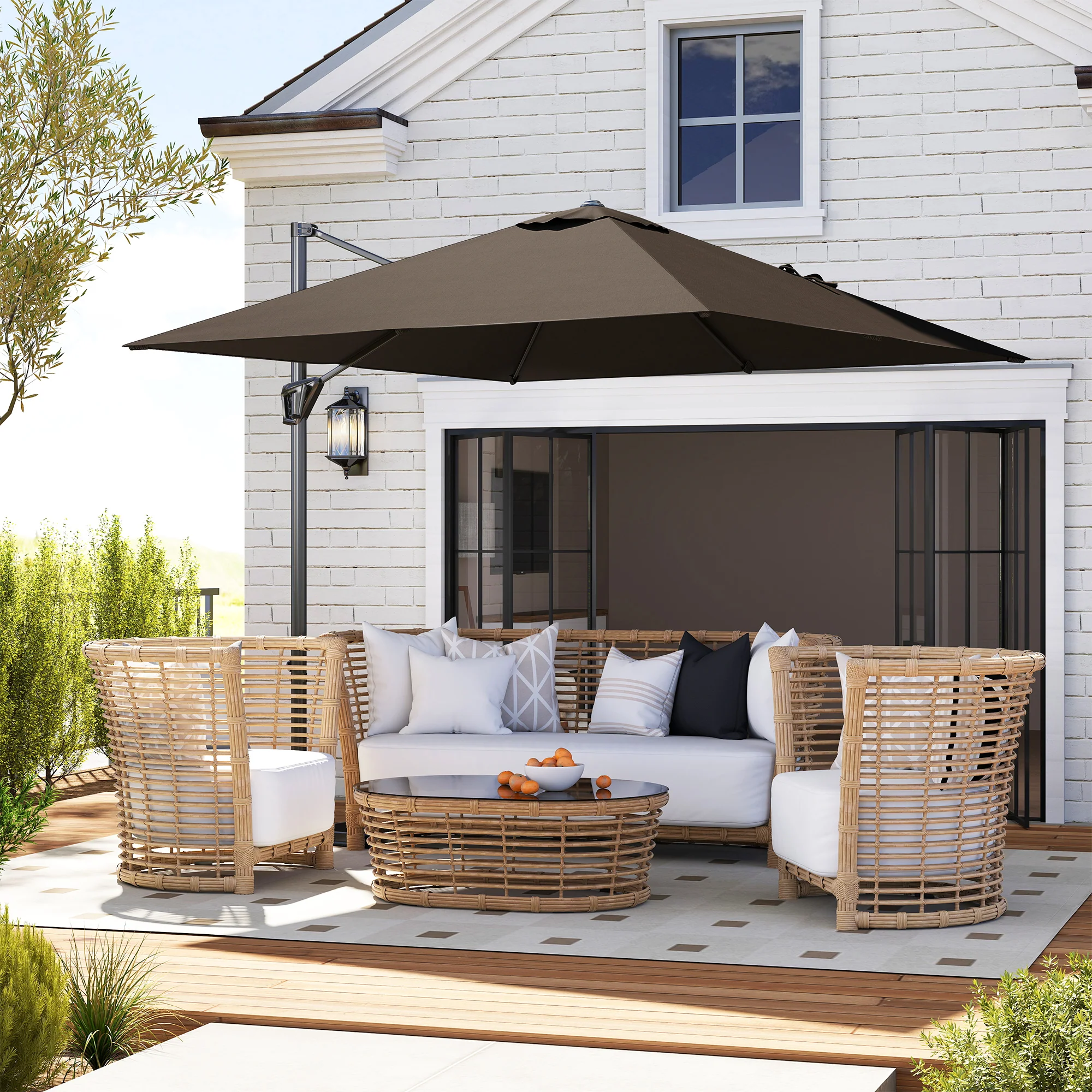Outsunny Square Cantilever Roma Parasol 360° Rotation w/ Hand Crank, Tan - Image 2