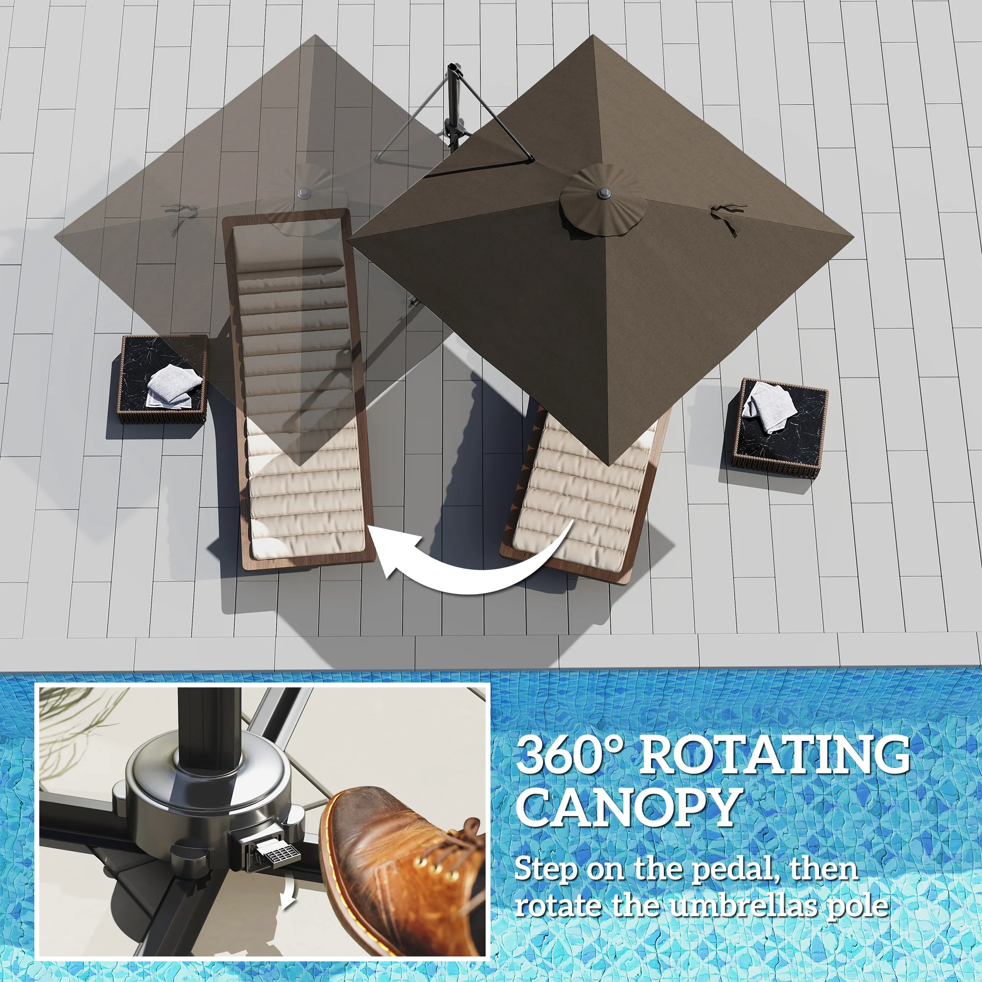 Outsunny Square Cantilever Roma Parasol 360° Rotation w/ Hand Crank, Tan - Image 3