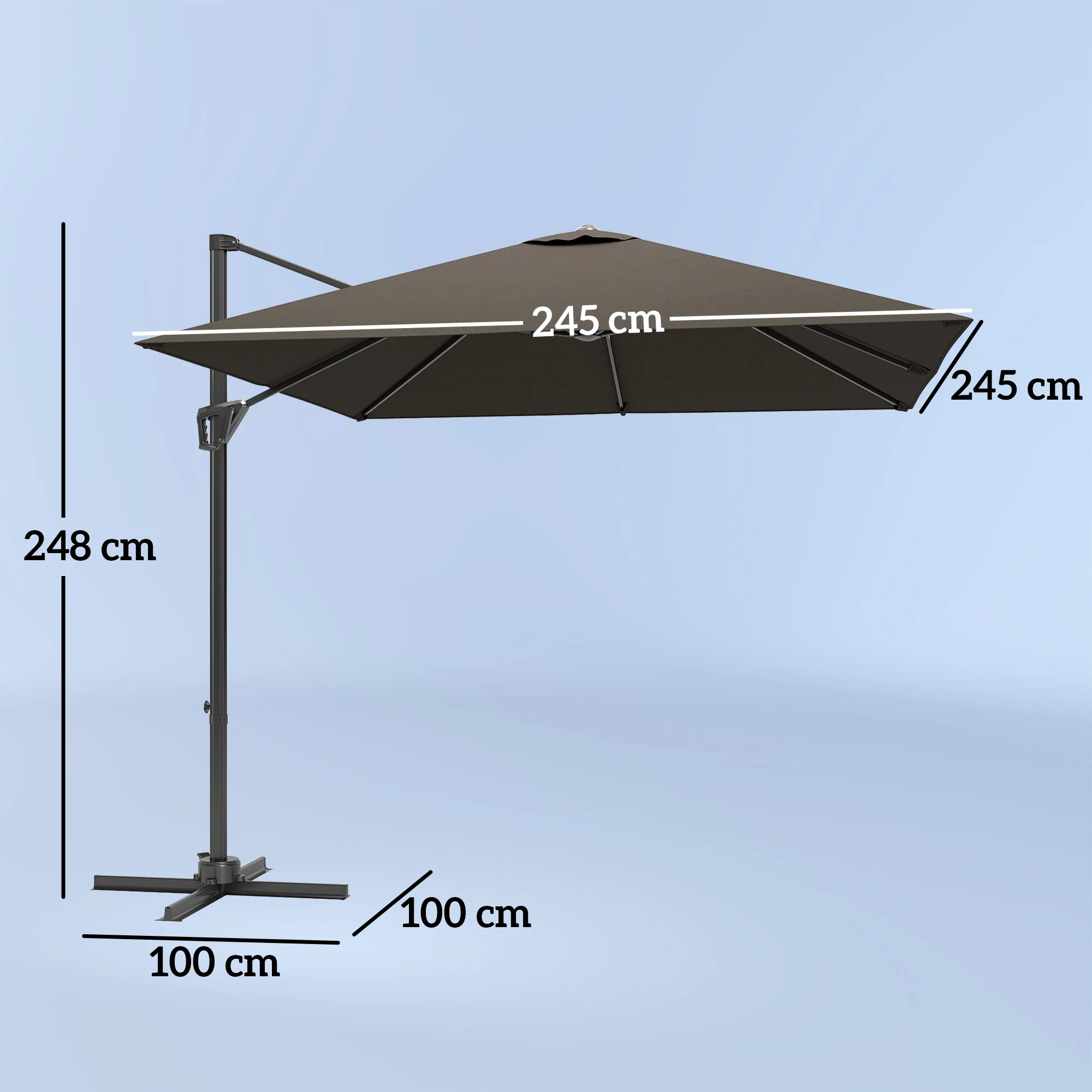 Outsunny Square Cantilever Roma Parasol 360° Rotation w/ Hand Crank, Tan - Image 5