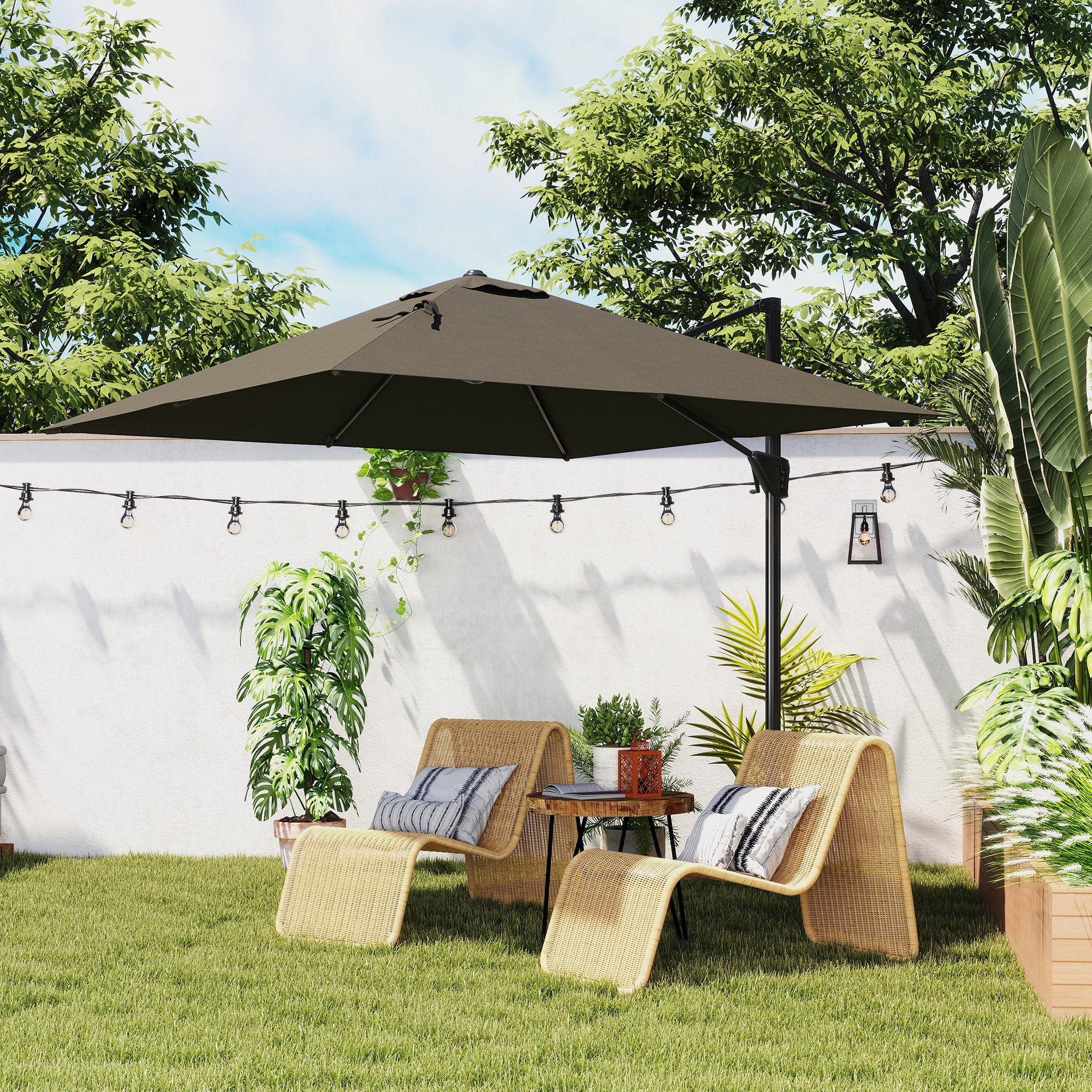 Outsunny Square Cantilever Roma Parasol 360° Rotation w/ Hand Crank, Tan - Image 8