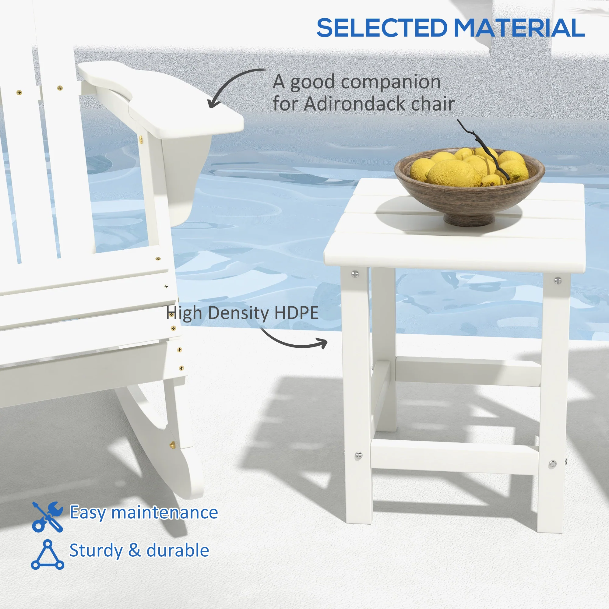 Outsunny Square Coffee Table, HDPE Side Table for Porch, Garden, White - Image 4