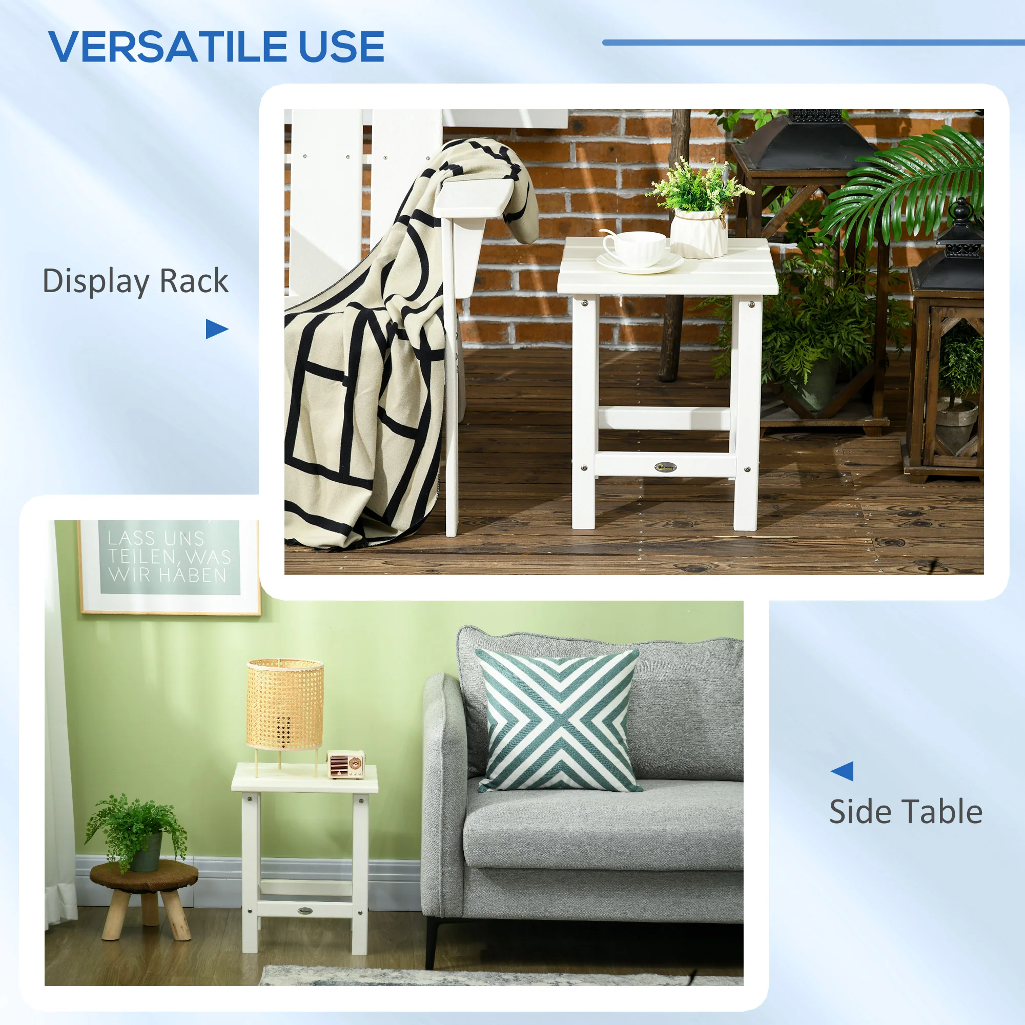 Outsunny Square Coffee Table, HDPE Side Table for Porch, Garden, White - Image 5