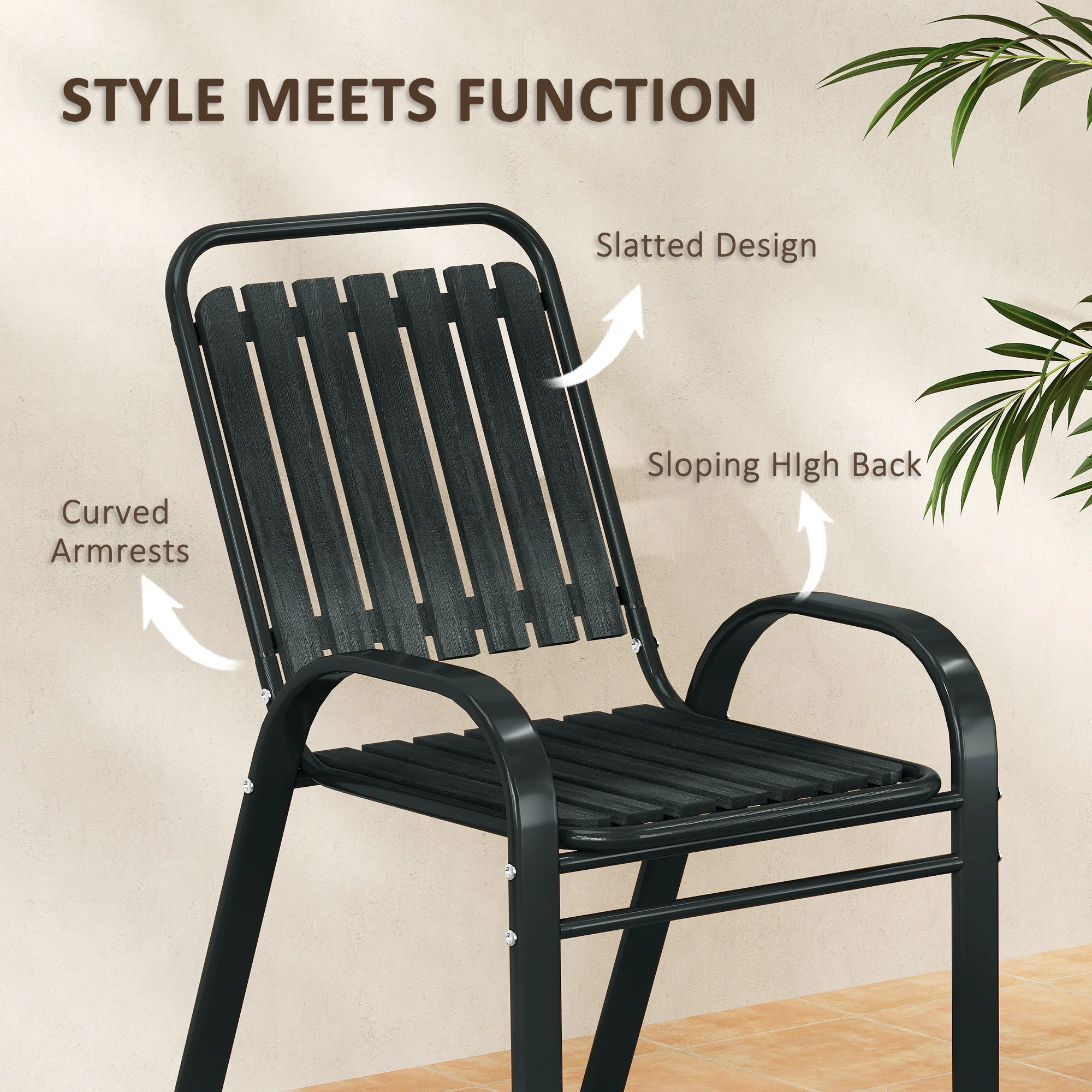 Outsunny Stackable Patio Bistro Set, 3 Pieces Garden Furniture Set - Image 7