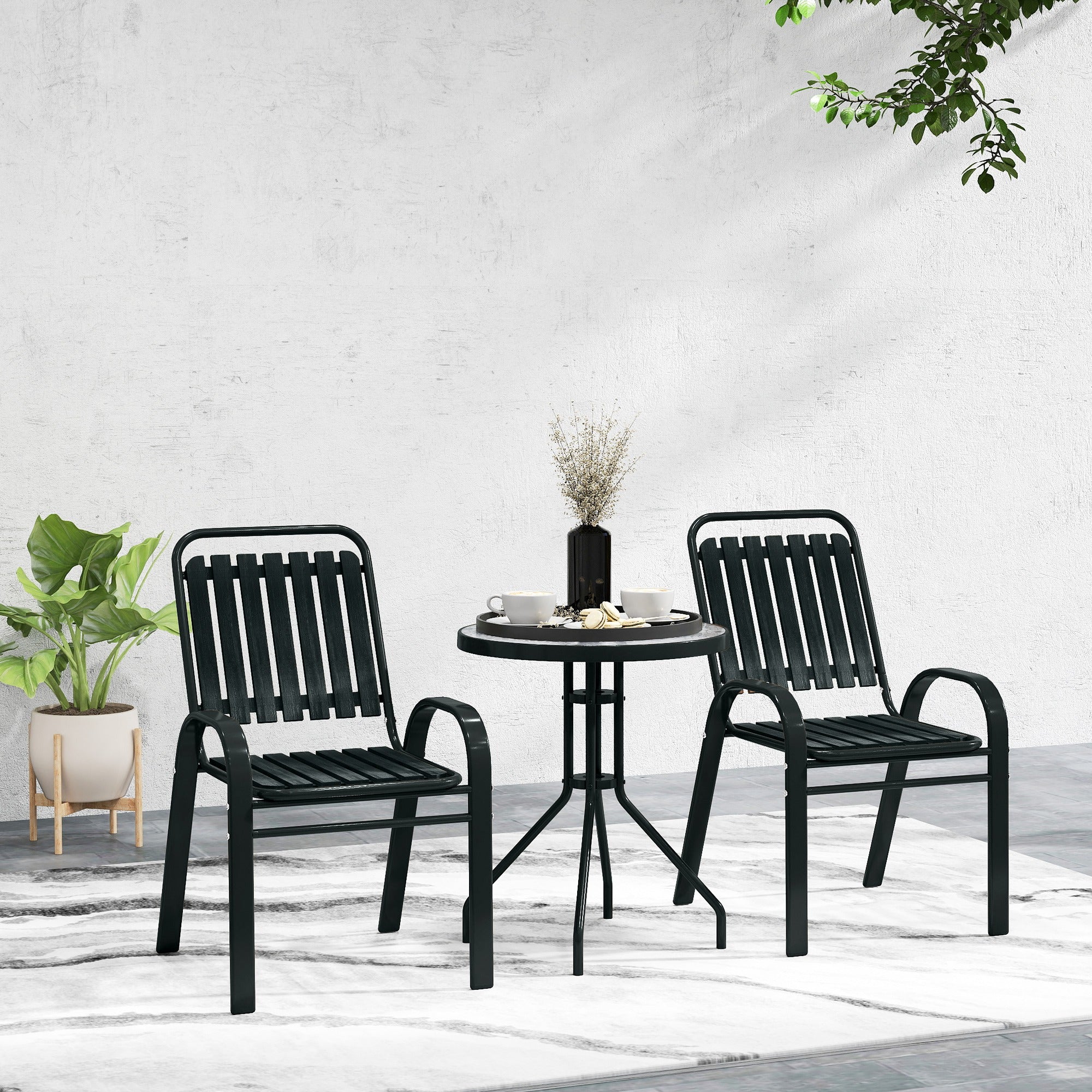 Outsunny Stackable Patio Bistro Set, 3 Pieces Garden Furniture Set - Image 9
