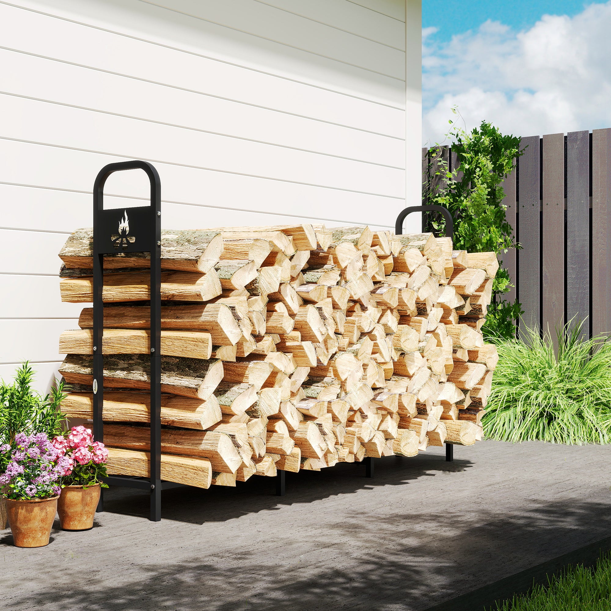 Outsunny Steel Firewood Log Rack, 300 kg Indoor Outdoor Fireplace Log Holder - Image 8
