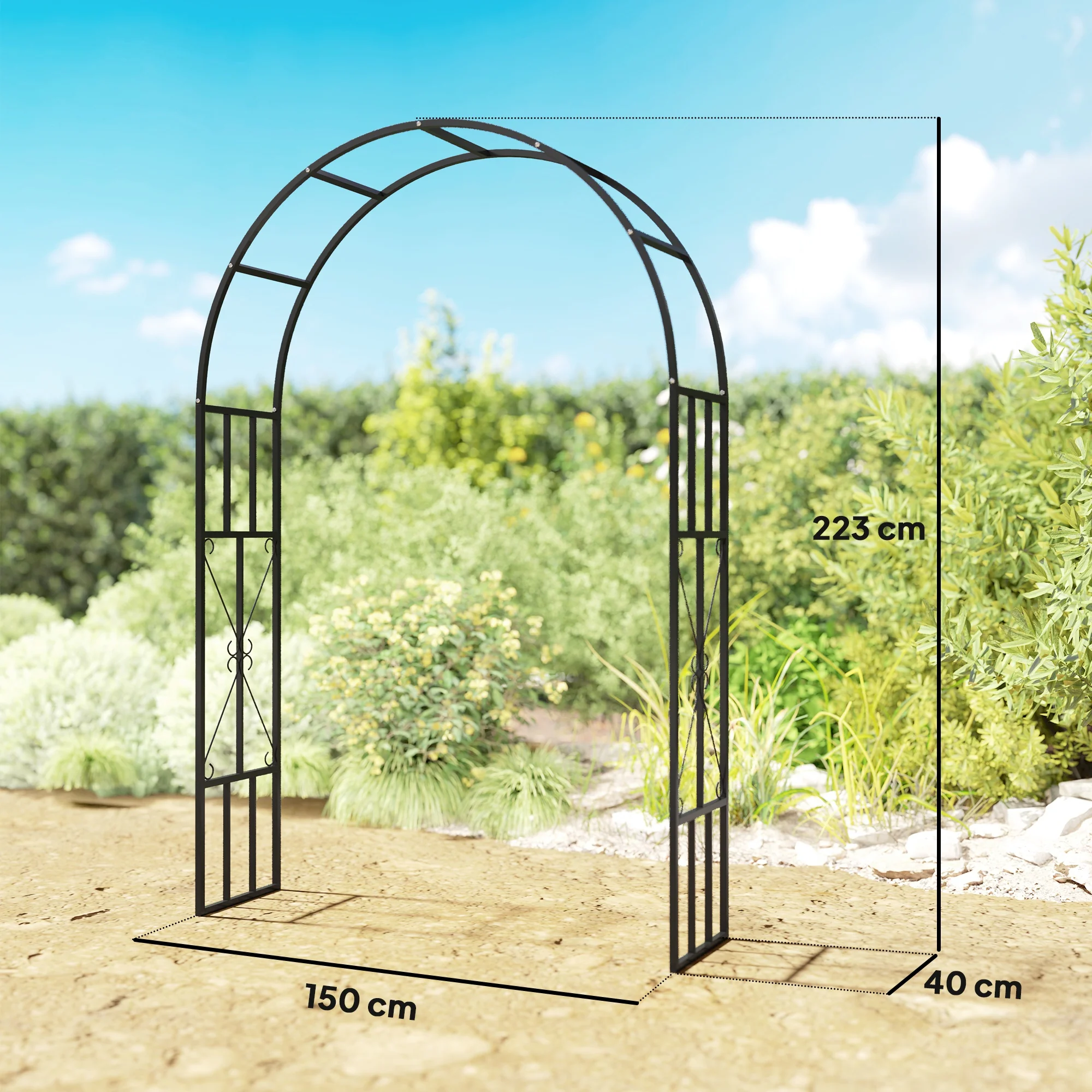 Outsunny Steel Garden Arch, 2.2m High x 1.5m Wide Metal Garden Trellis Black - Image 5