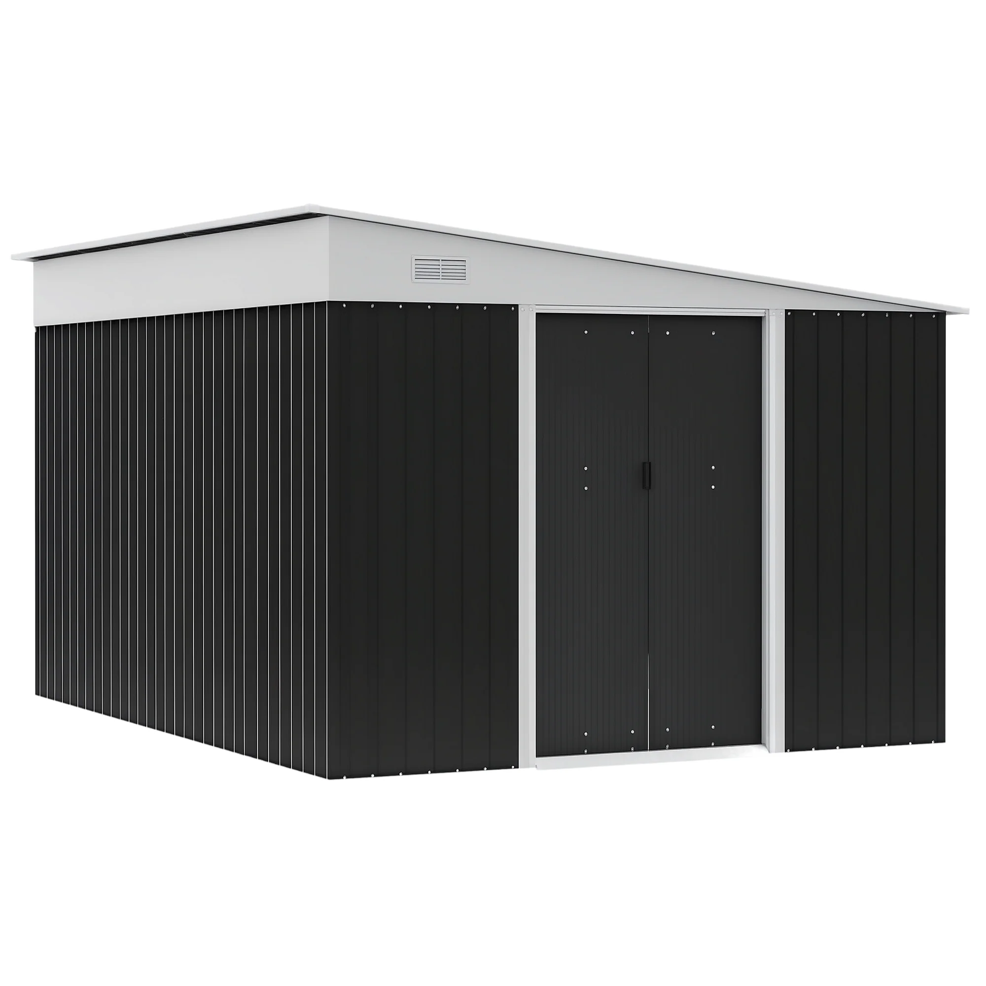 Outsunny Steel Garden Storage Shed w/ Sliding Doors Black