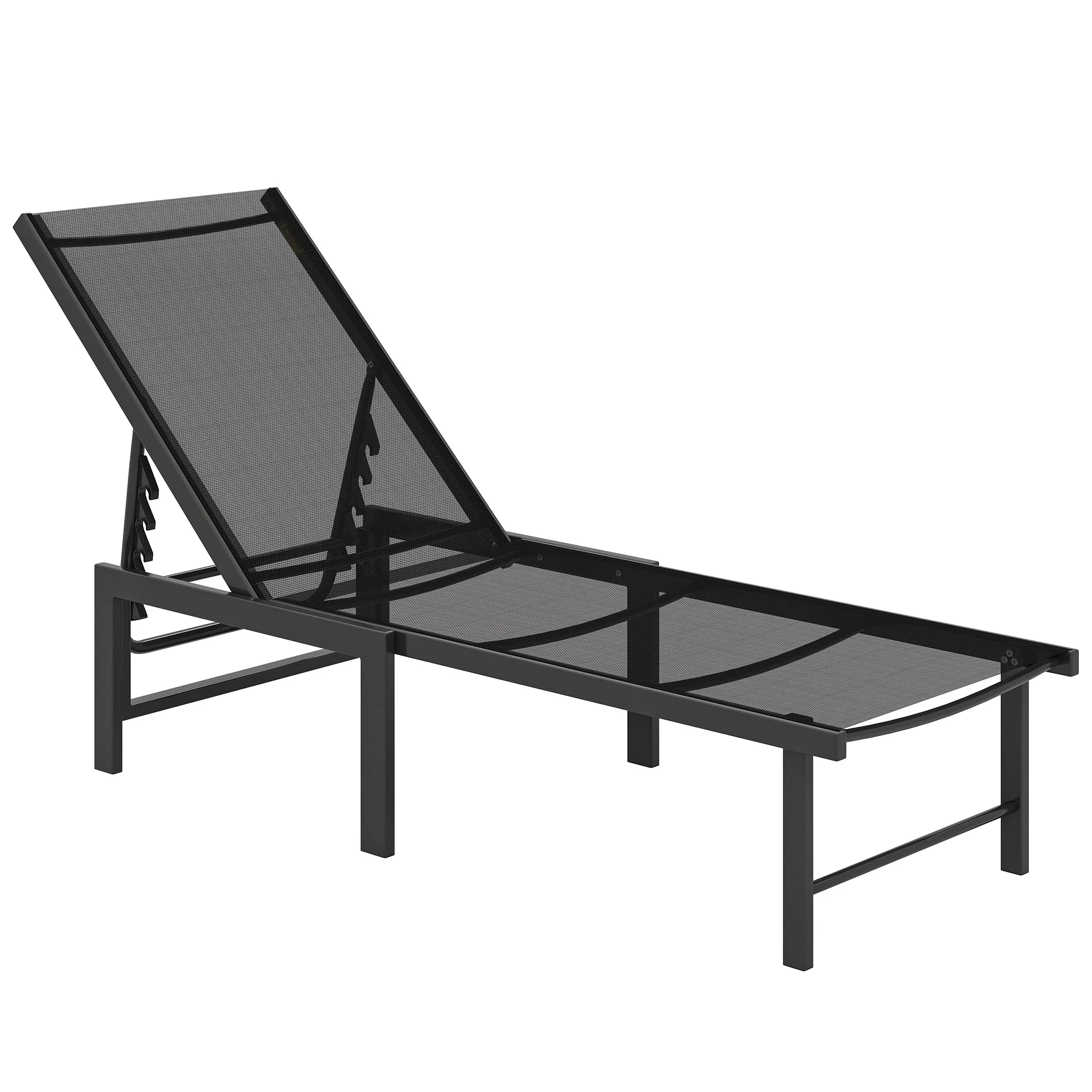 Outsunny Sun Lounger, 5-Level Reclining Sun Lounger Chair, Black