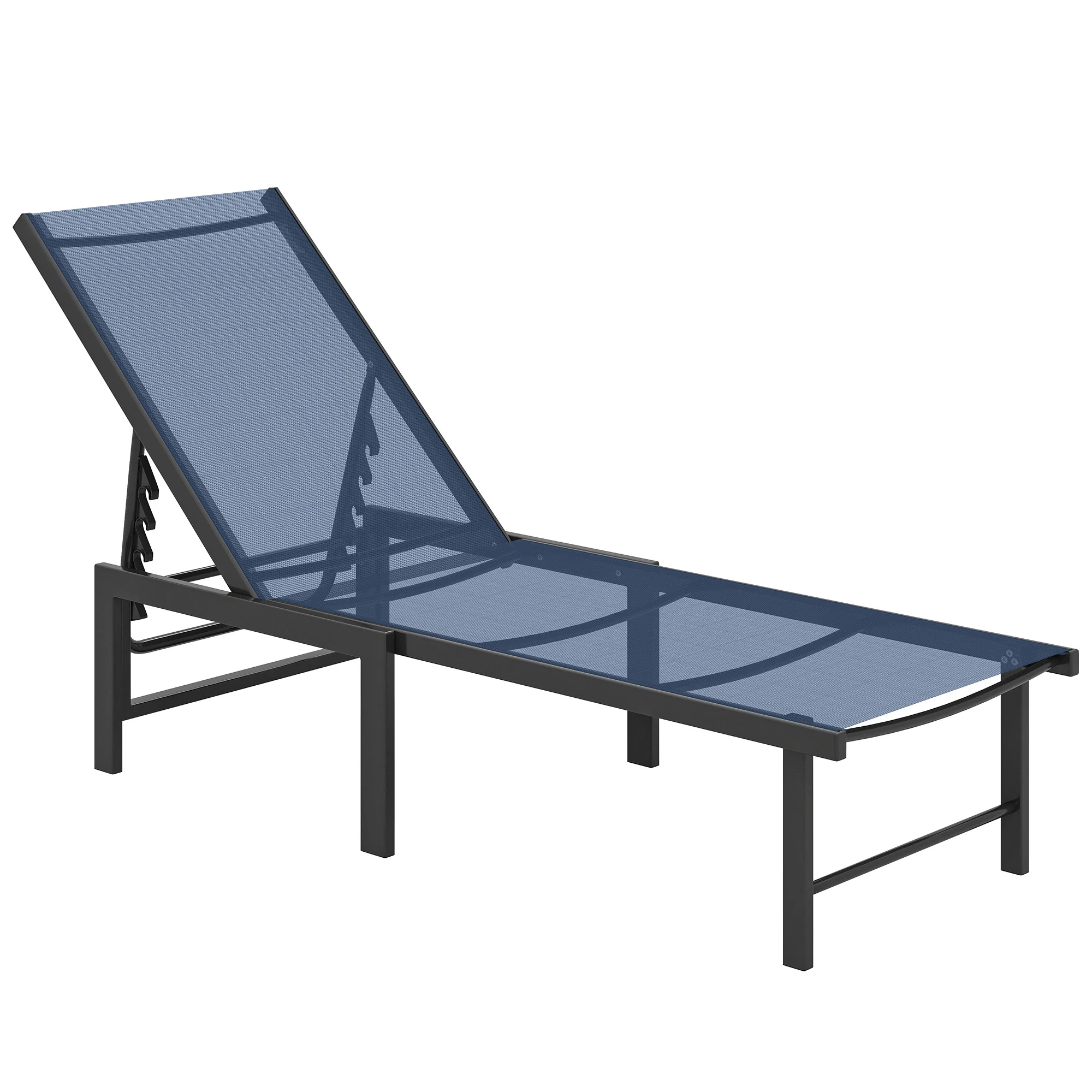 Outsunny Sun Lounger, 5-Level Reclining Sun Lounger Chair, Dark Blue