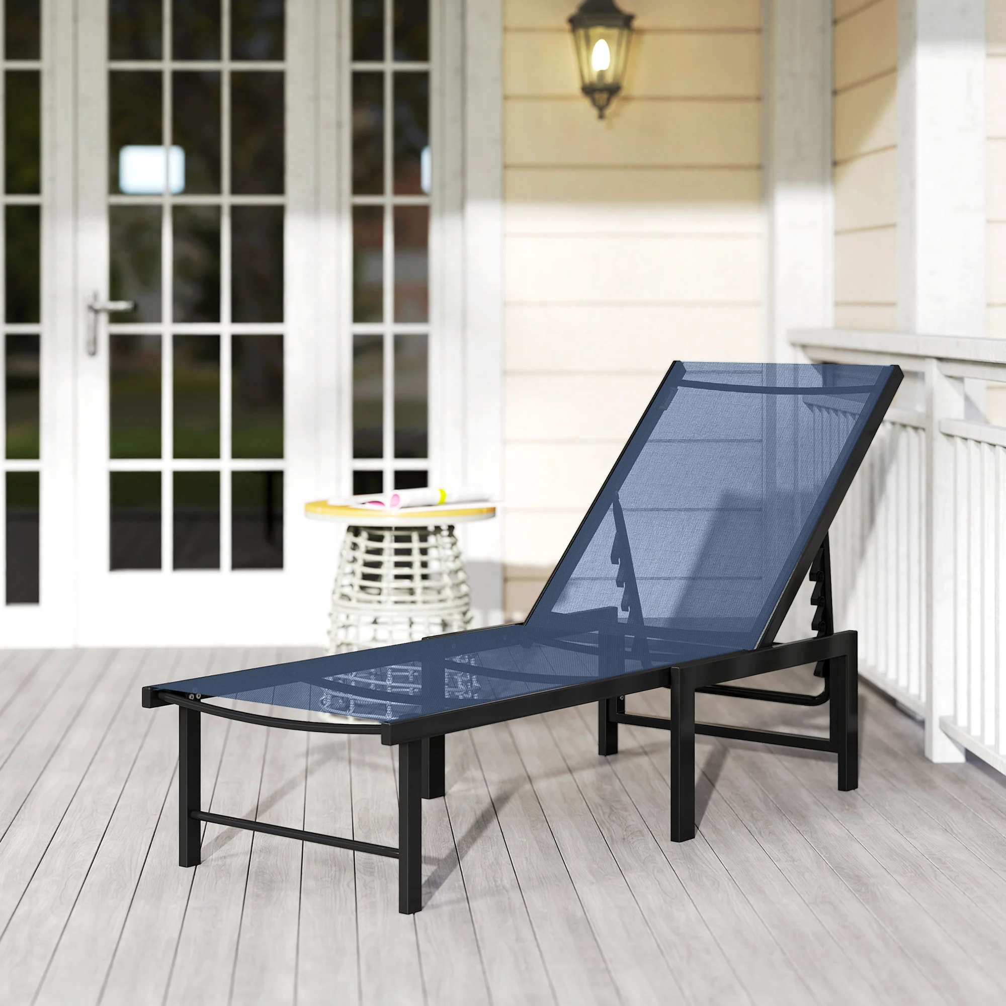 Outsunny Sun Lounger, 5-Level Reclining Sun Lounger Chair, Dark Blue - Image 8