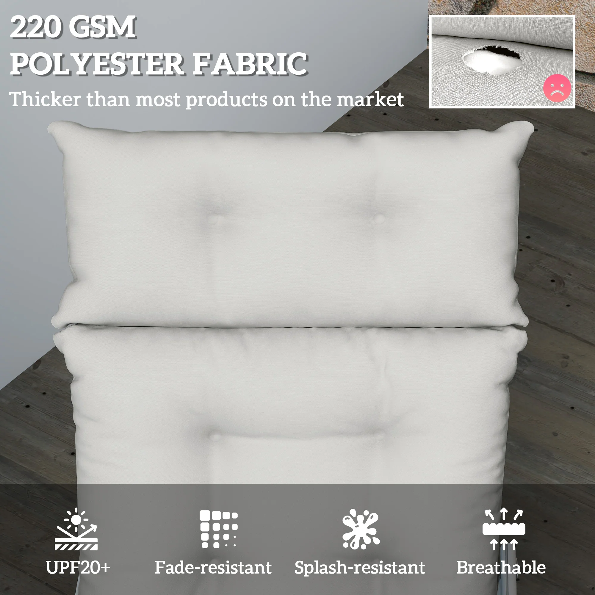 Outsunny Sun Lounger Cushion Only, Garden Lounge Chair Cushion - Image 21