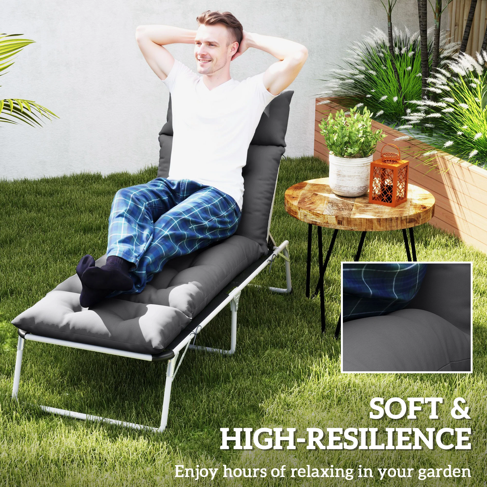 Outsunny Sun Lounger Cushion Only, Garden Lounge Chair Cushion - Image 4