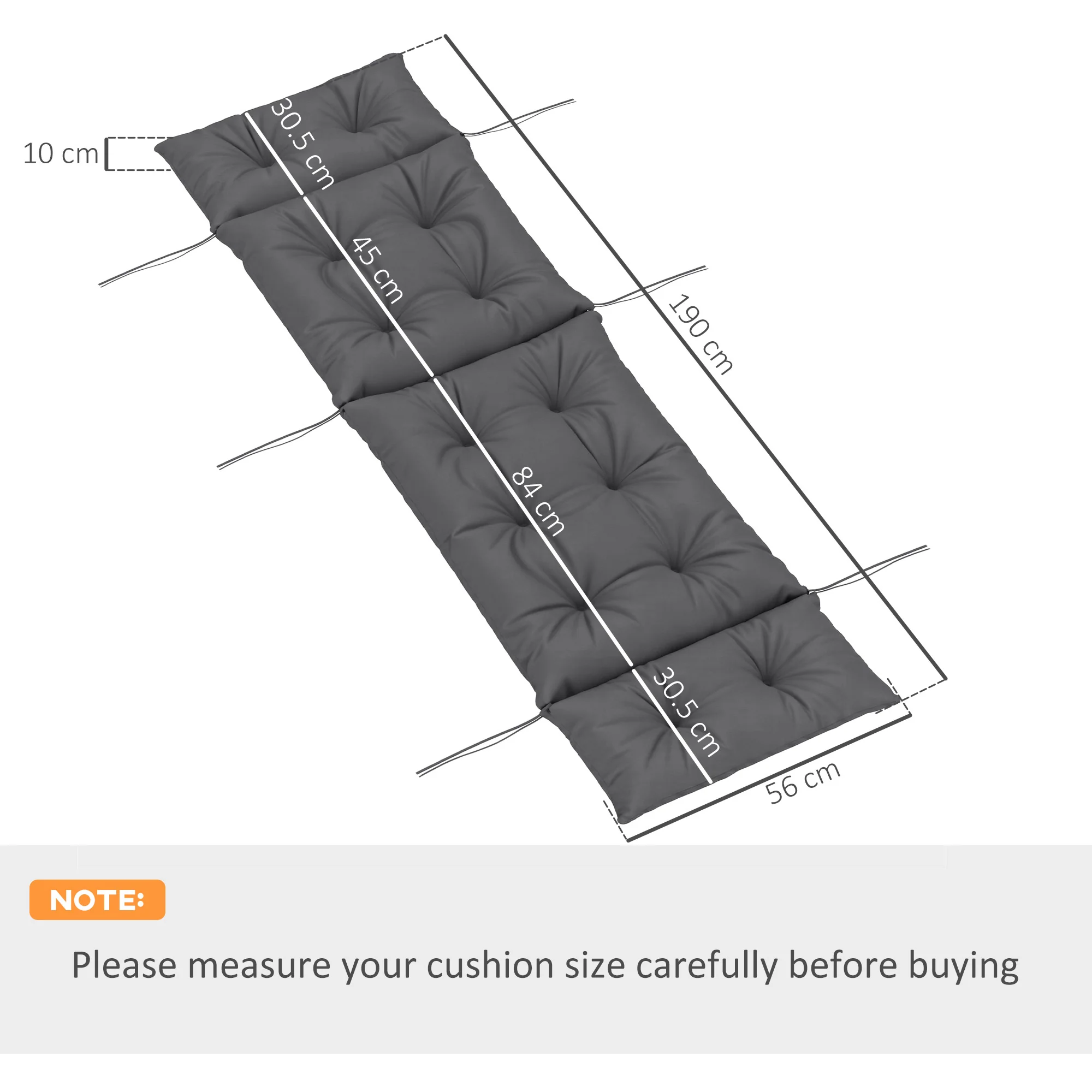 Outsunny Sun Lounger Cushion Only, Garden Lounge Chair Cushion - Image 5