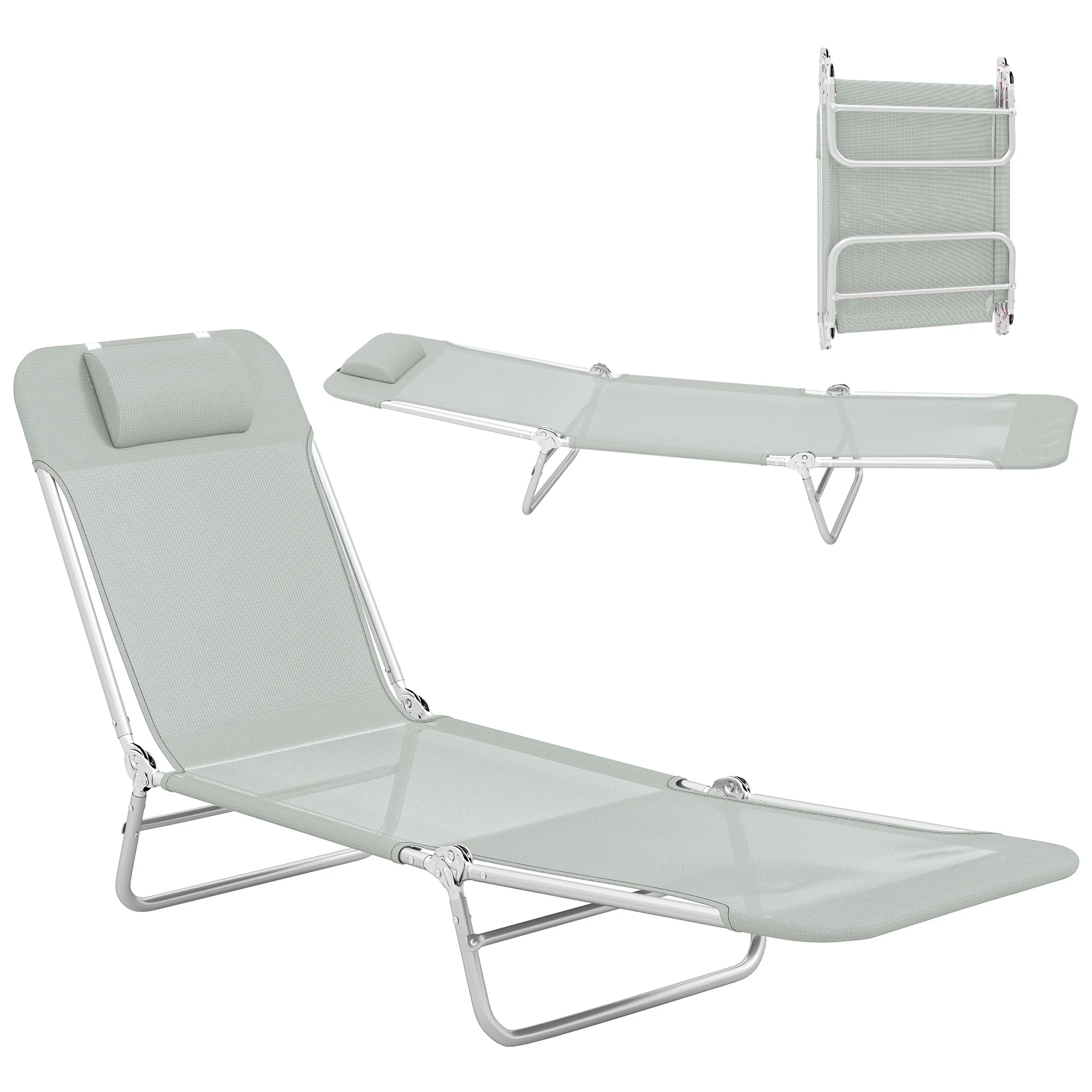 Outsunny Sun Lounger Foldable Reclining Chair with Headrest Light Grey