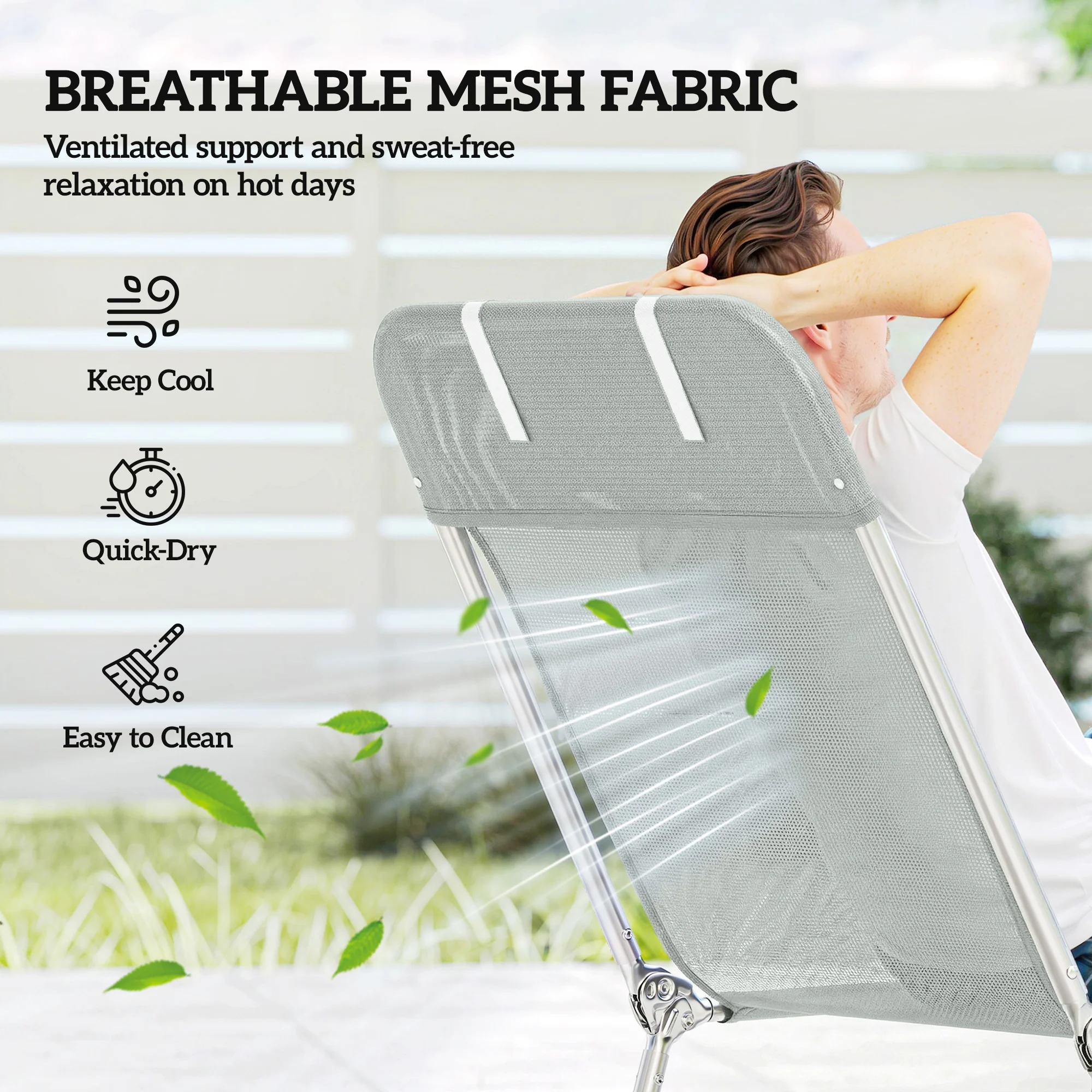 Outsunny Sun Lounger Foldable Reclining Chair with Headrest Light Grey - Image 5