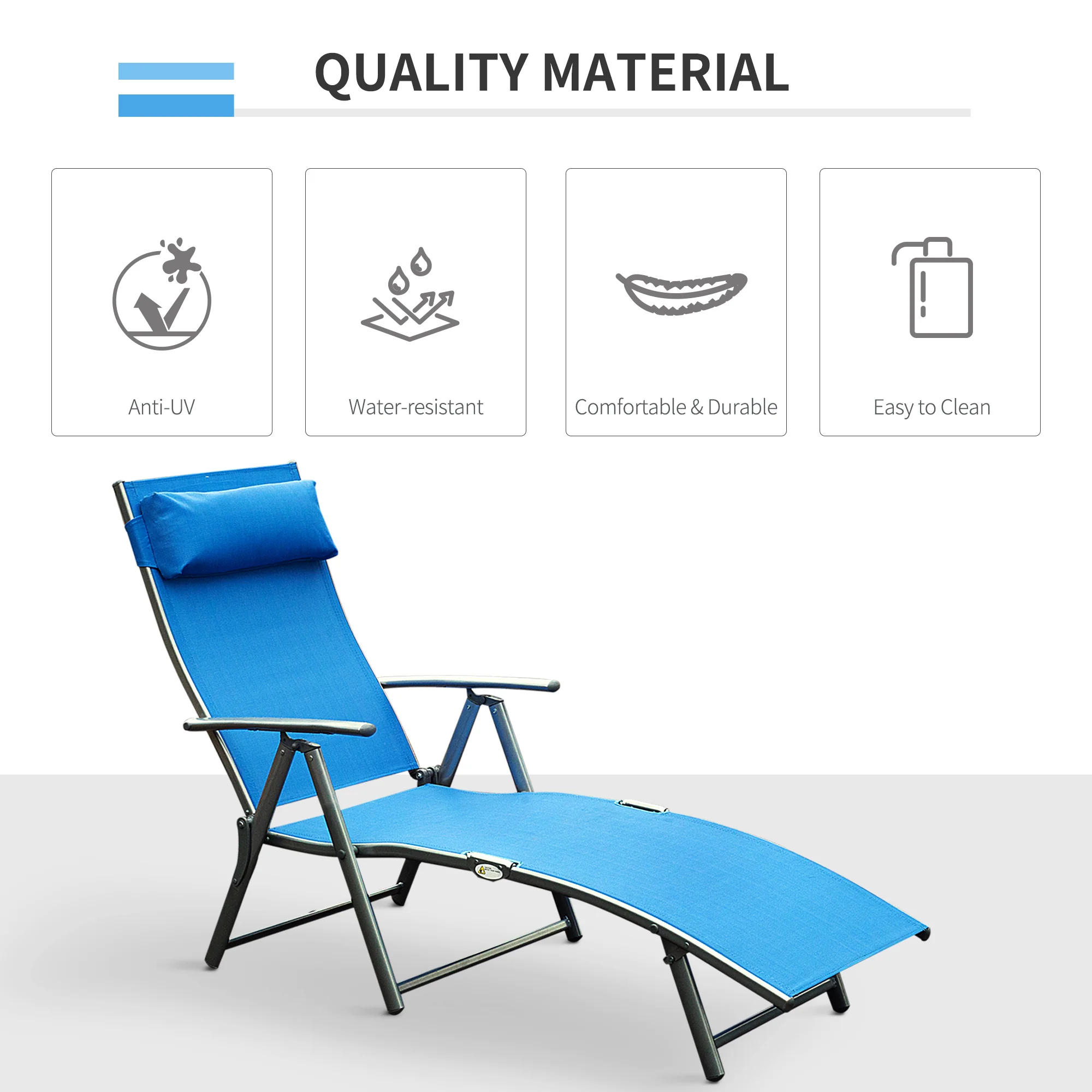 Outsunny Sun Lounger Recliner Foldable 7 Levels Texteline Blue - Image 3