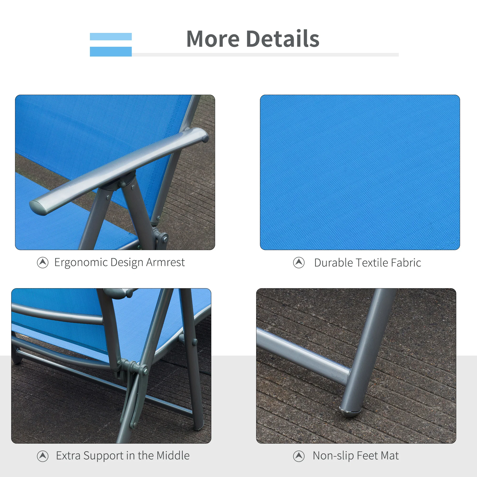 Outsunny Sun Lounger Recliner Foldable 7 Levels Texteline Blue - Image 4